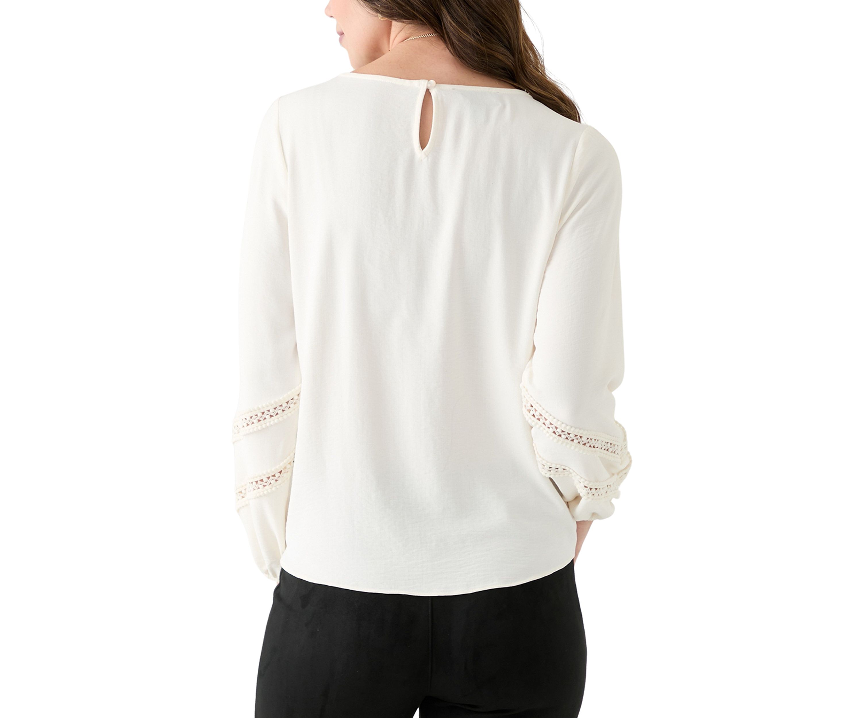 Womens Long Bell Sleeve Crochet Inset Blouse 