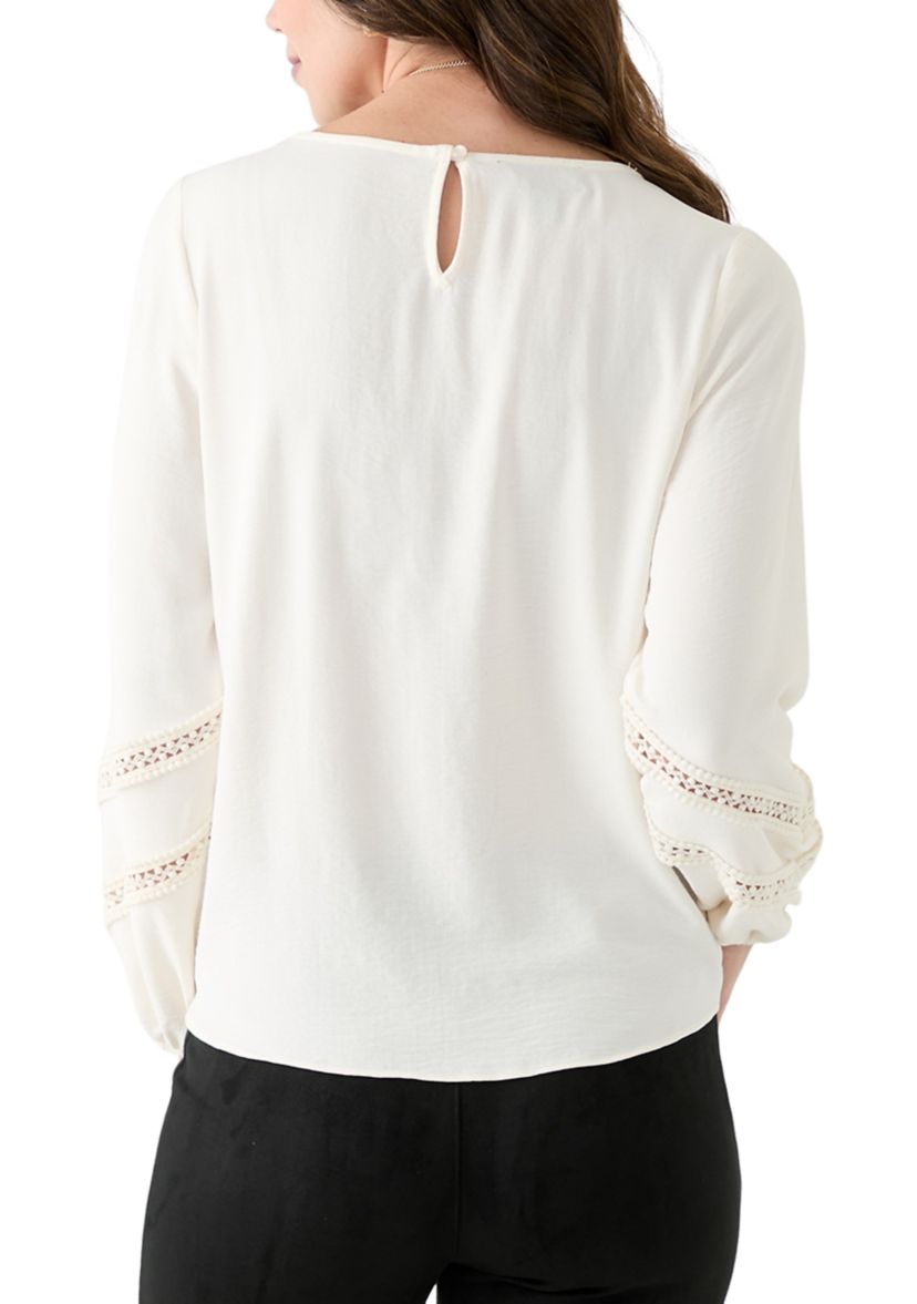 Womens Long Bell Sleeve Crochet Inset Blouse 