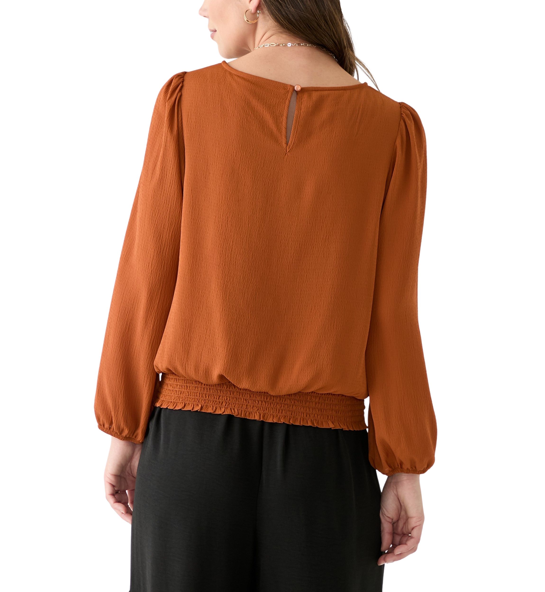 Womens Long Sleeve Banded Tie Hem Blouse