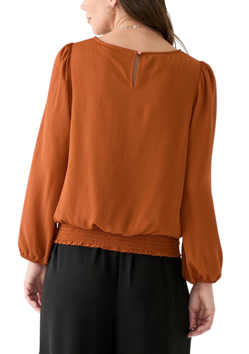 Womens Long Sleeve Banded Tie Hem Blouse