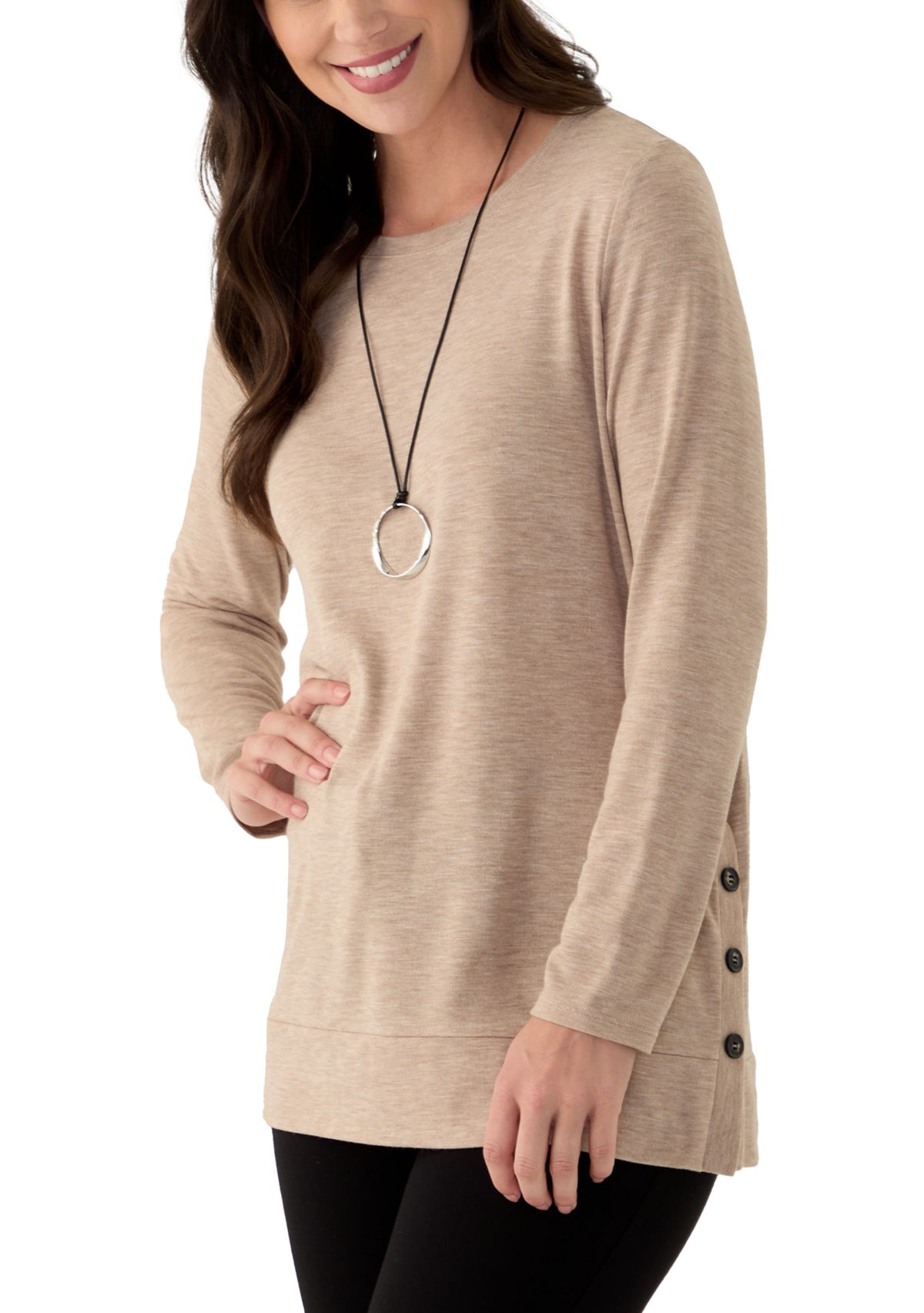 Womens Long Sleeve Knit Tunic with Necklace 