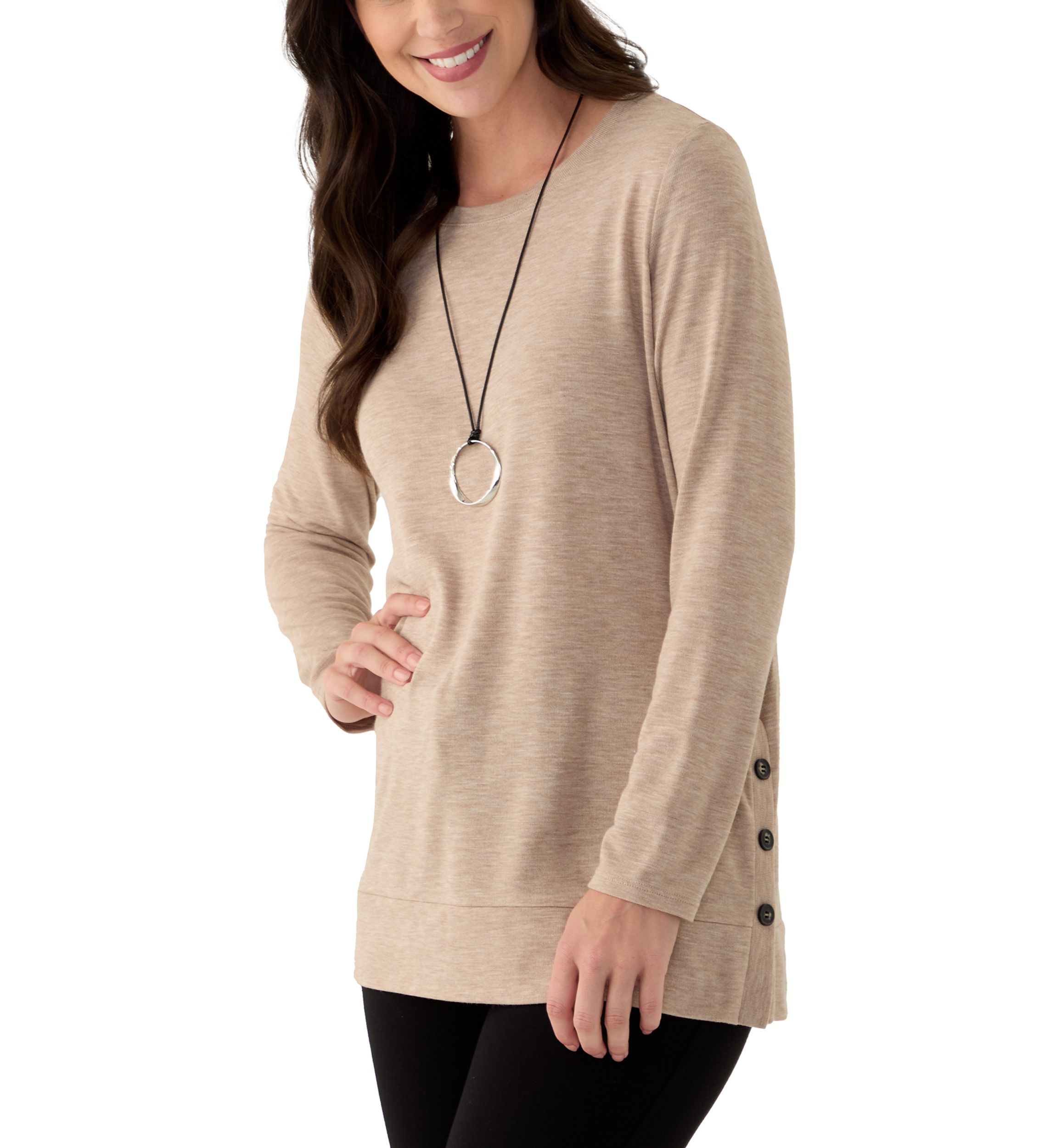 Womens Long Sleeve Knit Tunic with Necklace 