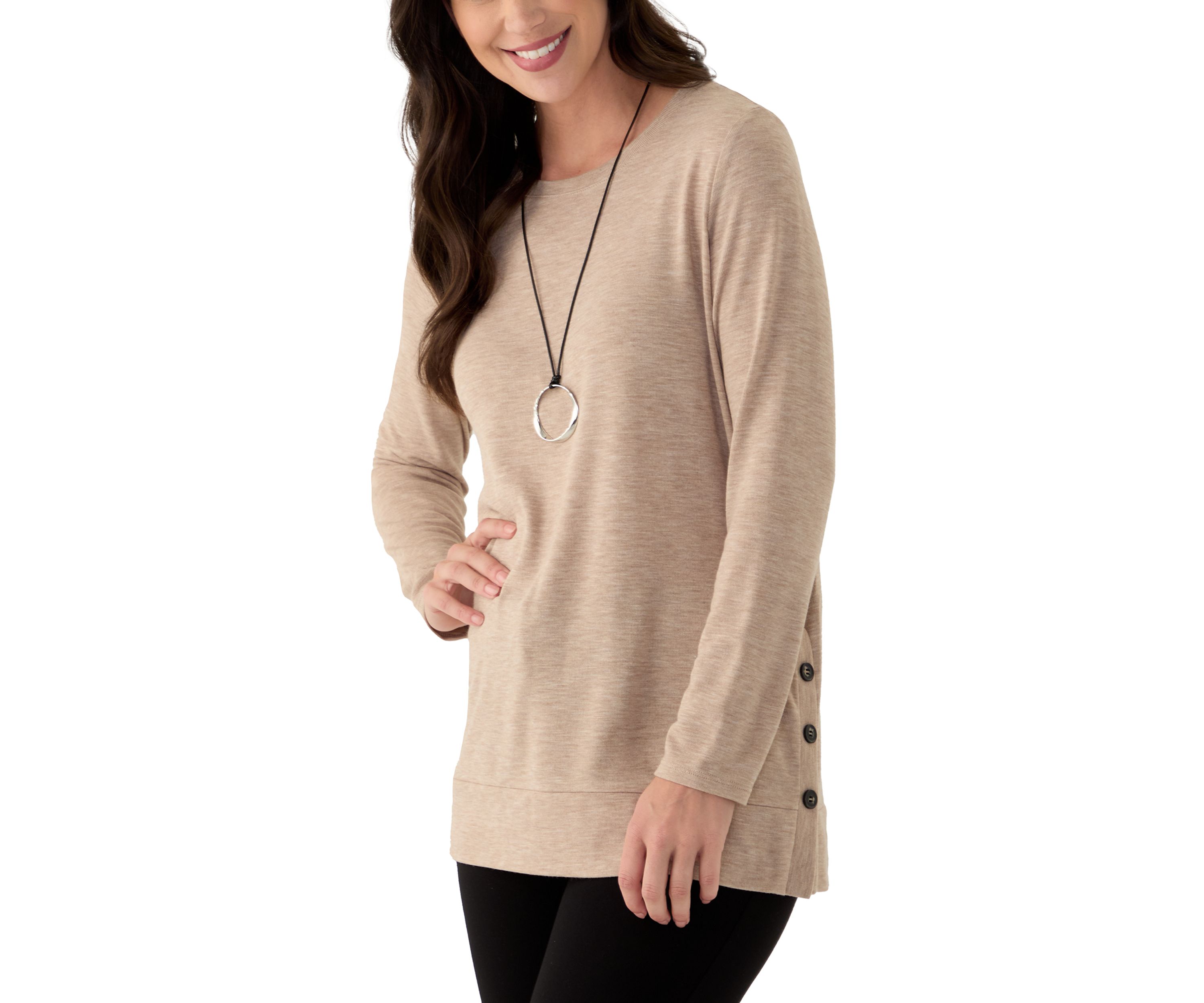 Womens Long Sleeve Knit Tunic with Necklace 