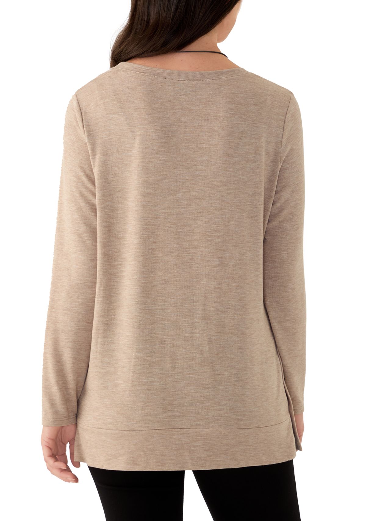 Womens Long Sleeve Knit Tunic with Necklace 