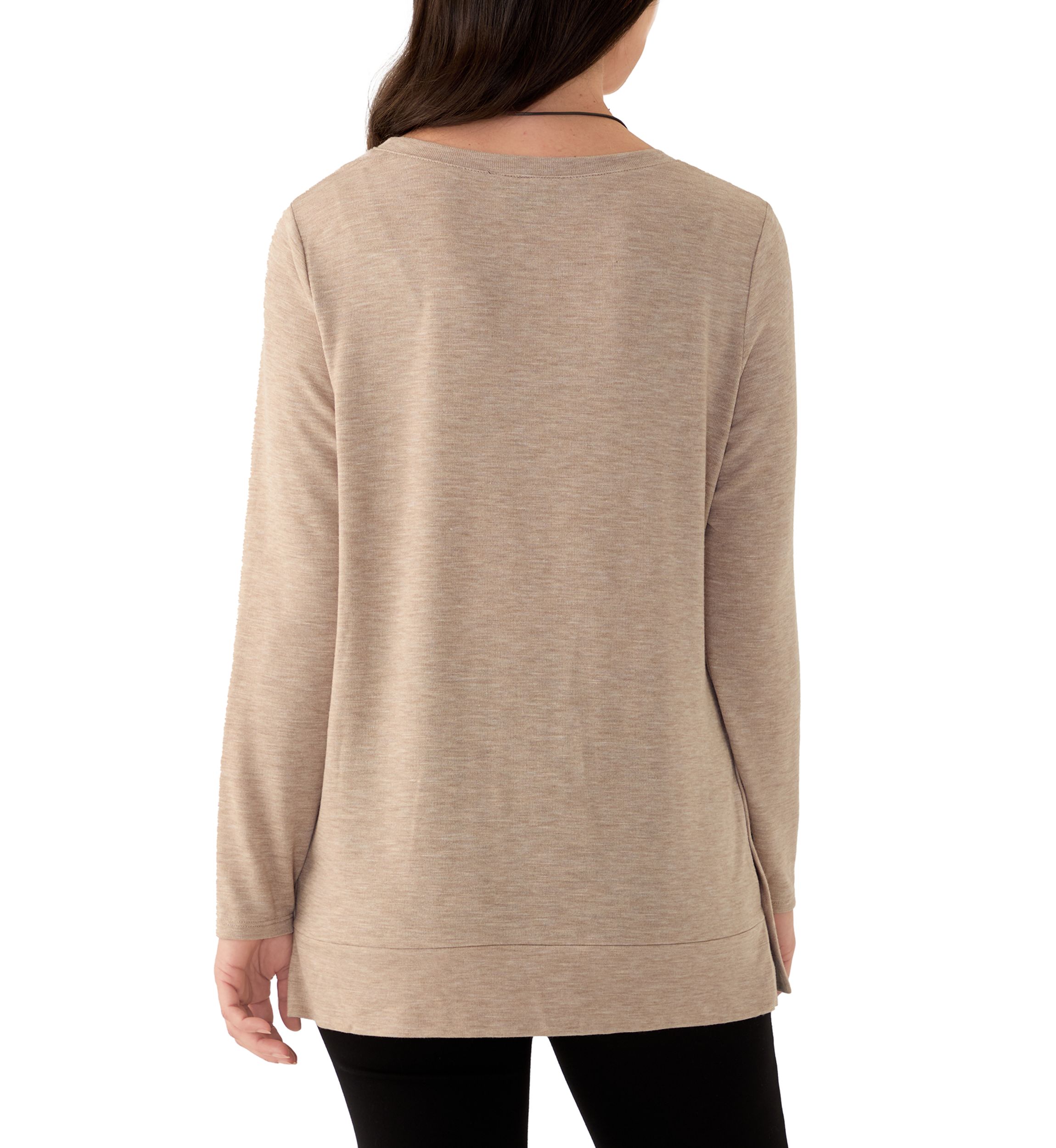 Womens Long Sleeve Knit Tunic with Necklace 
