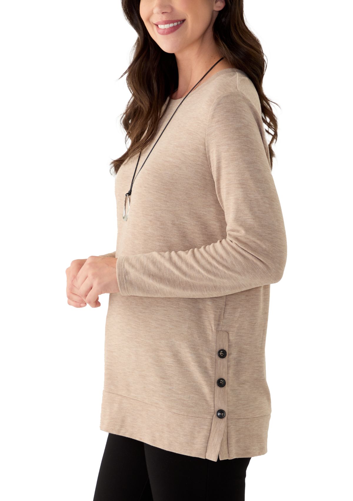 Womens Long Sleeve Knit Tunic with Necklace 