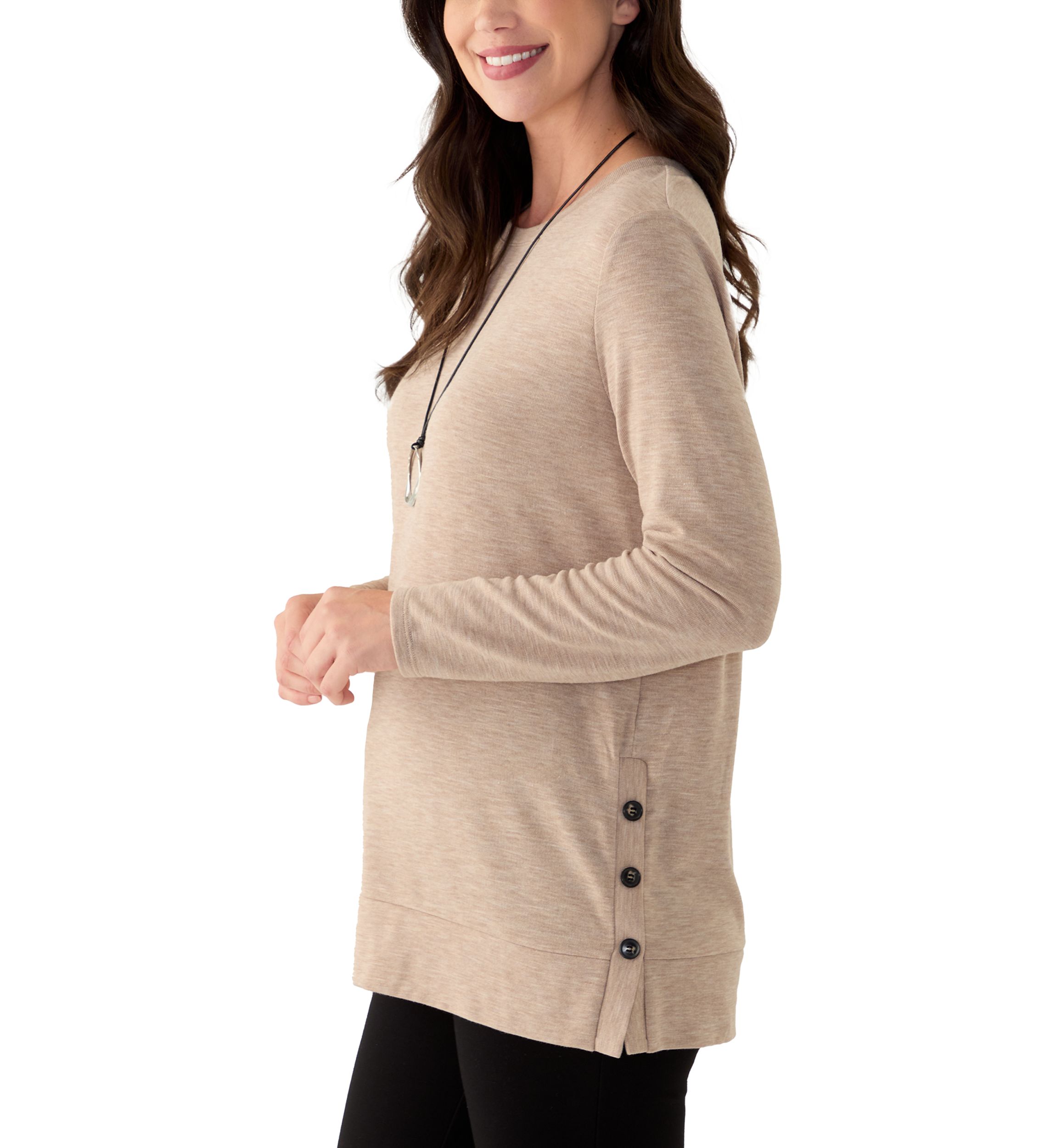 Womens Long Sleeve Knit Tunic with Necklace 