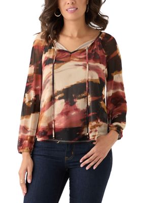 AGB Women's Three-Quarter Printed Mesh Top