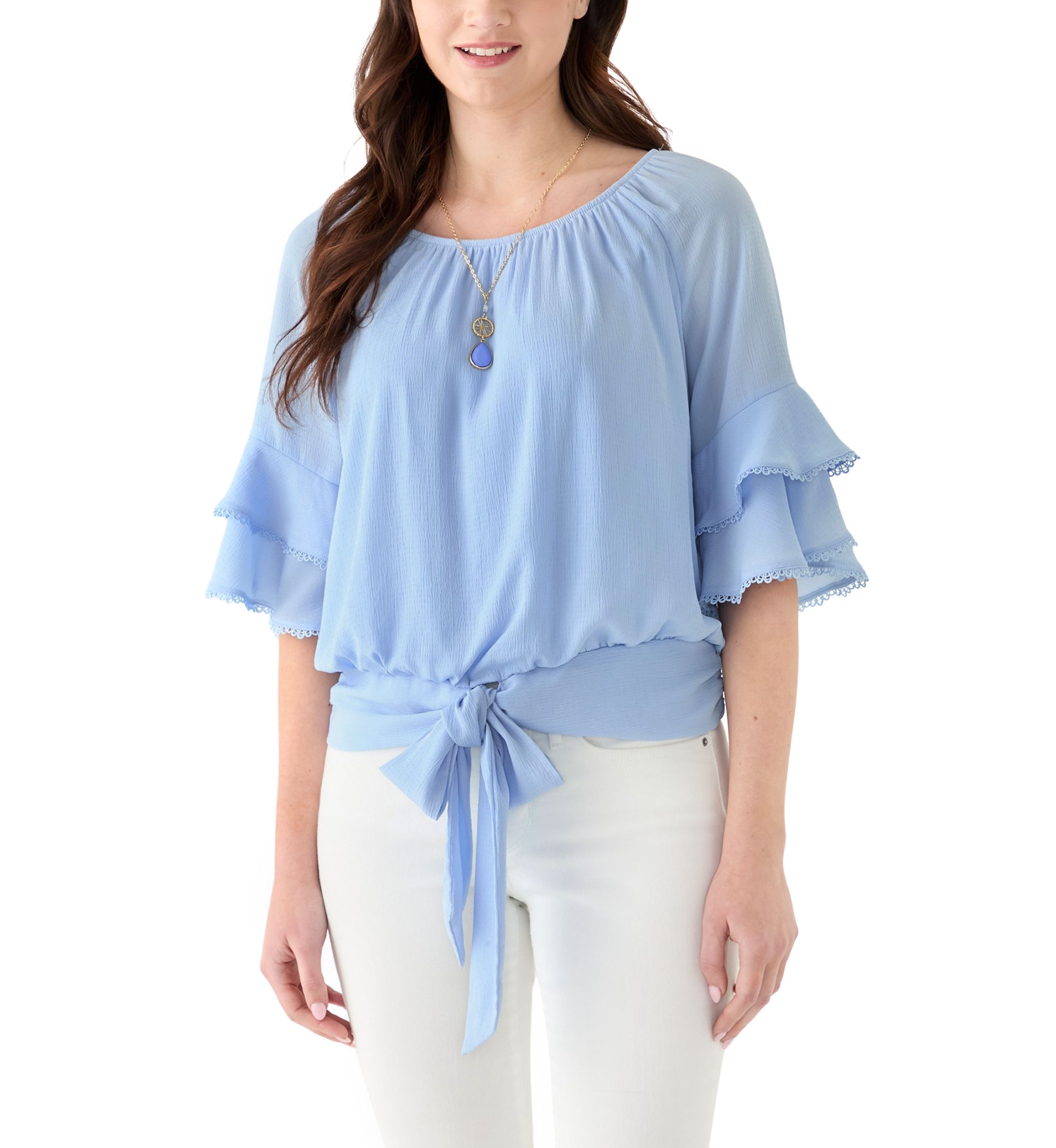 Womens 3/4 Ruffle Sleeve Blouse