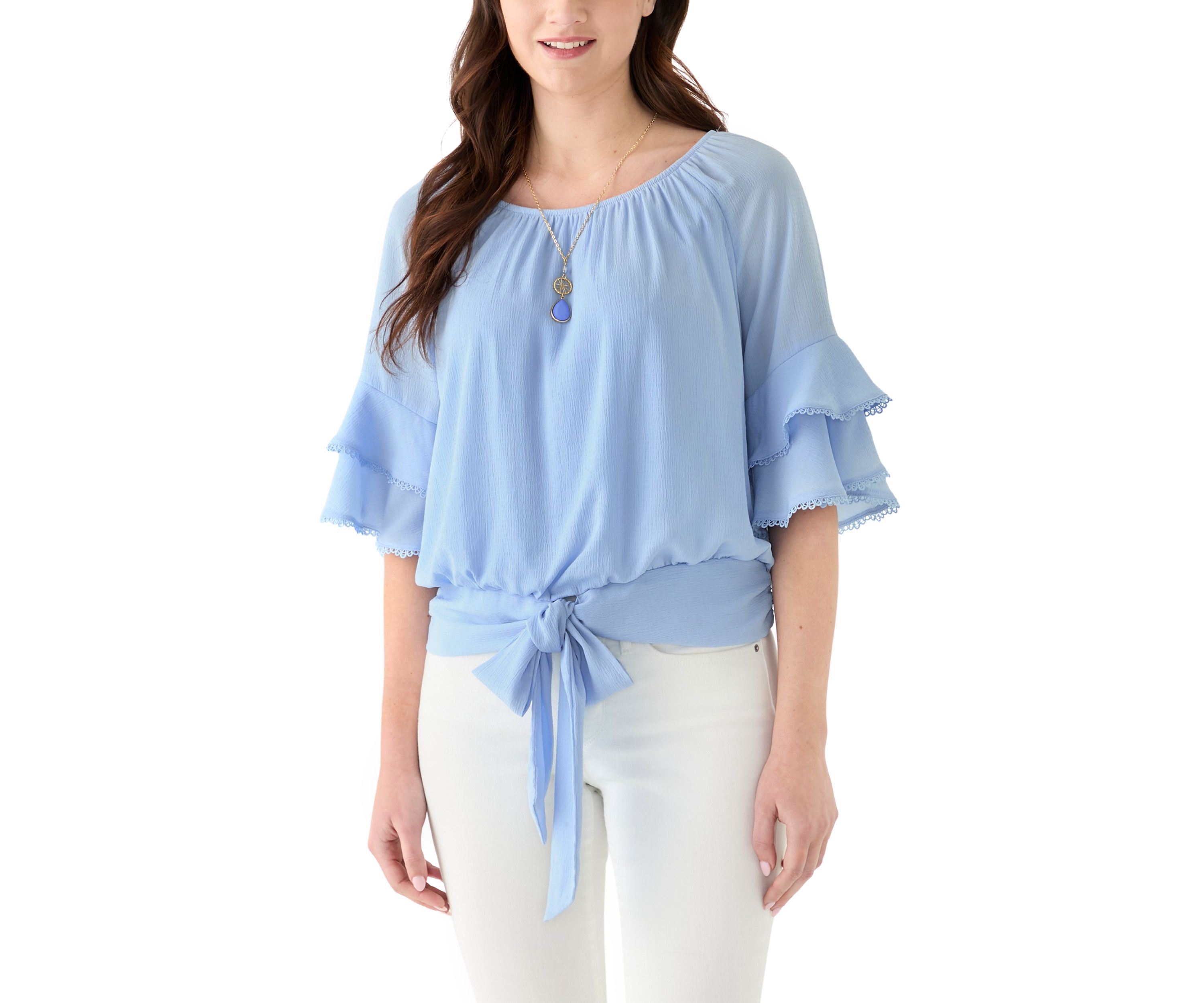 Womens 3/4 Ruffle Sleeve Blouse
