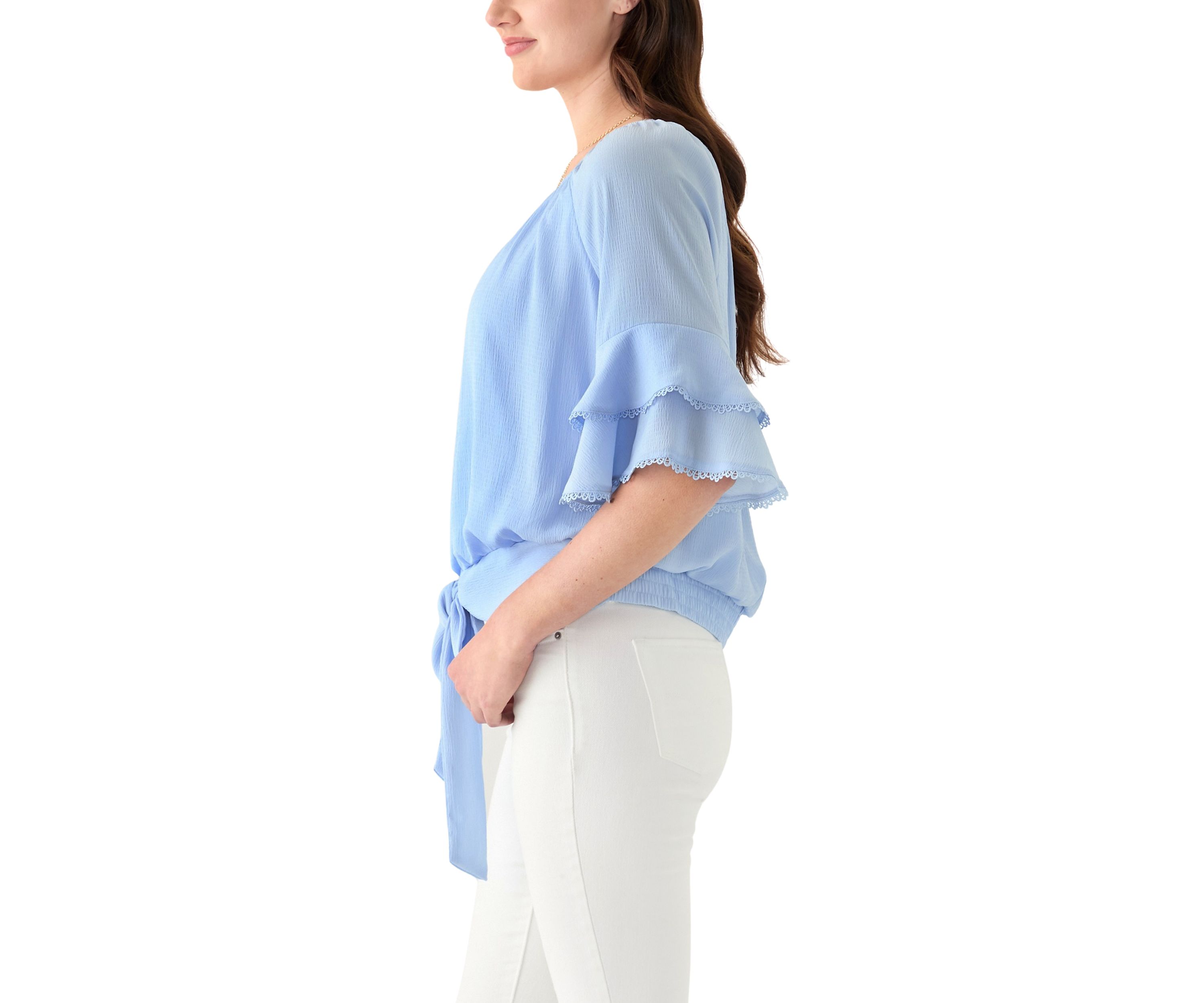 Womens 3/4 Ruffle Sleeve Blouse