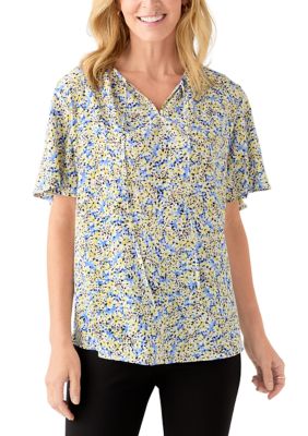 AGB Women's Printed Flutter Sleeve Top