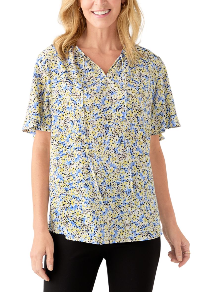 Womens Printed Flutter Sleeve Top