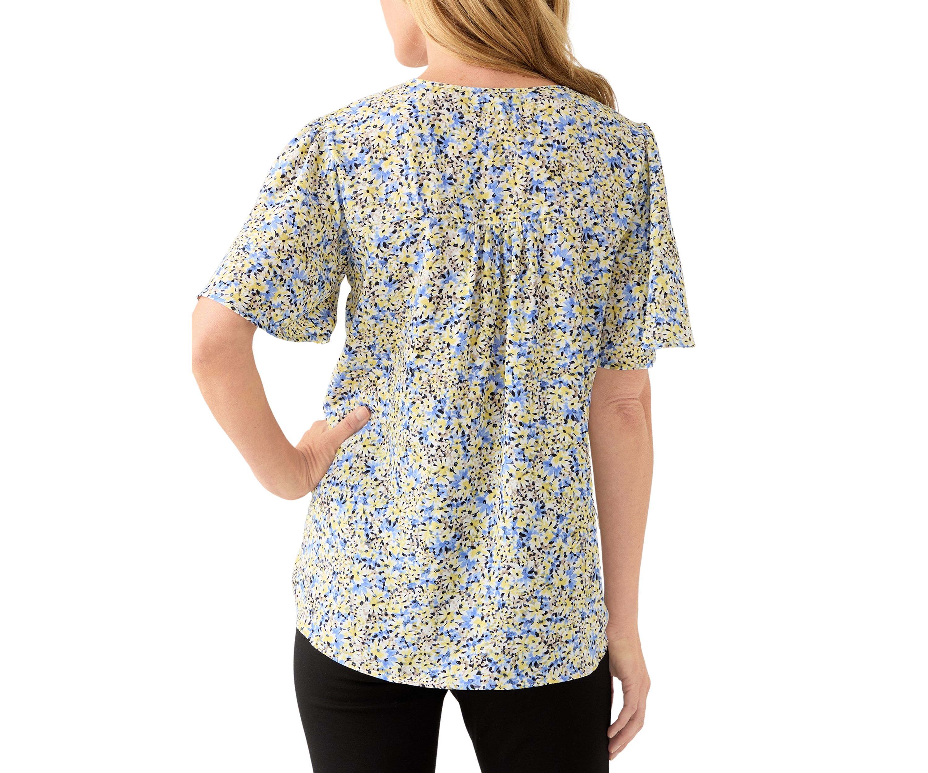 Womens Printed Flutter Sleeve Top