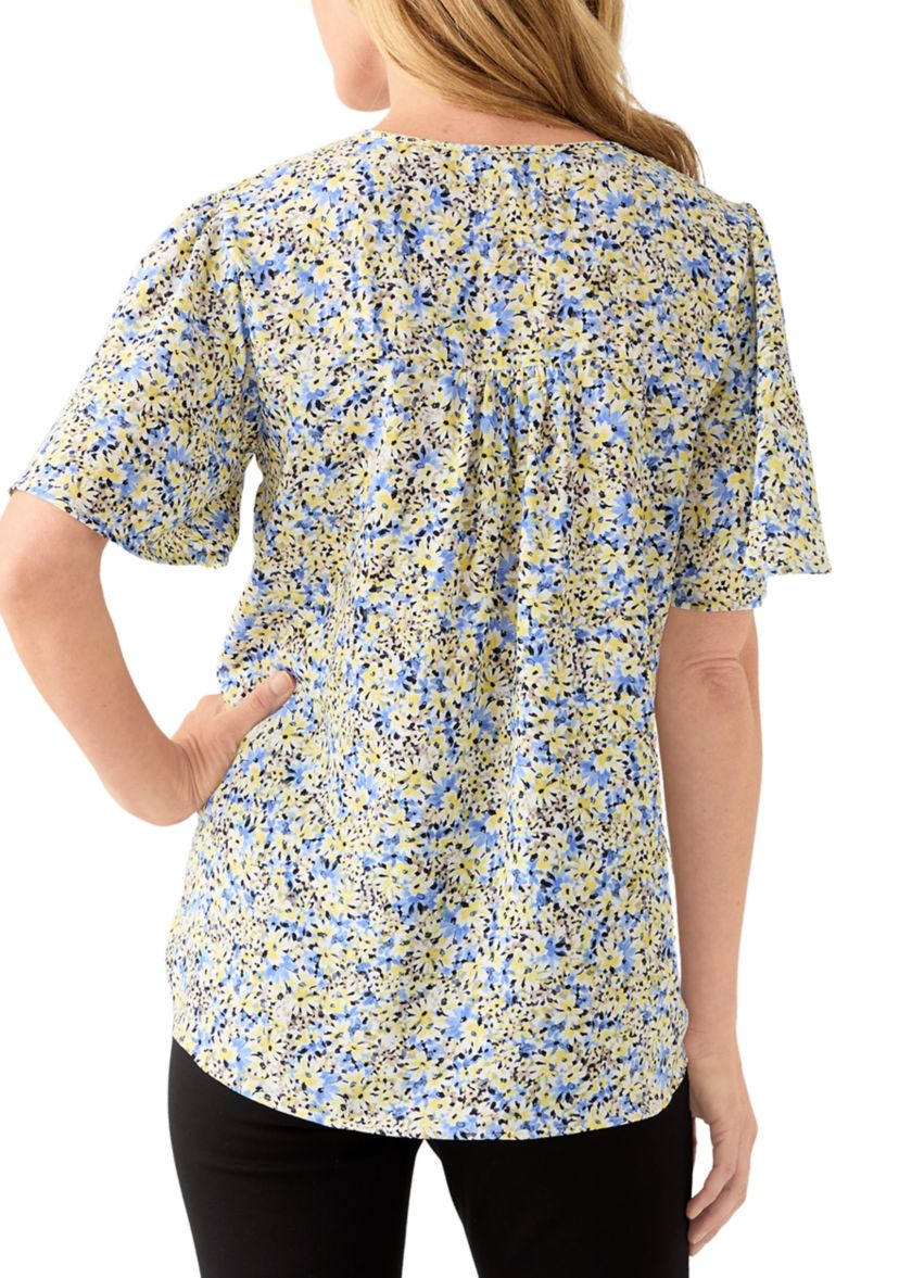 Womens Printed Flutter Sleeve Top