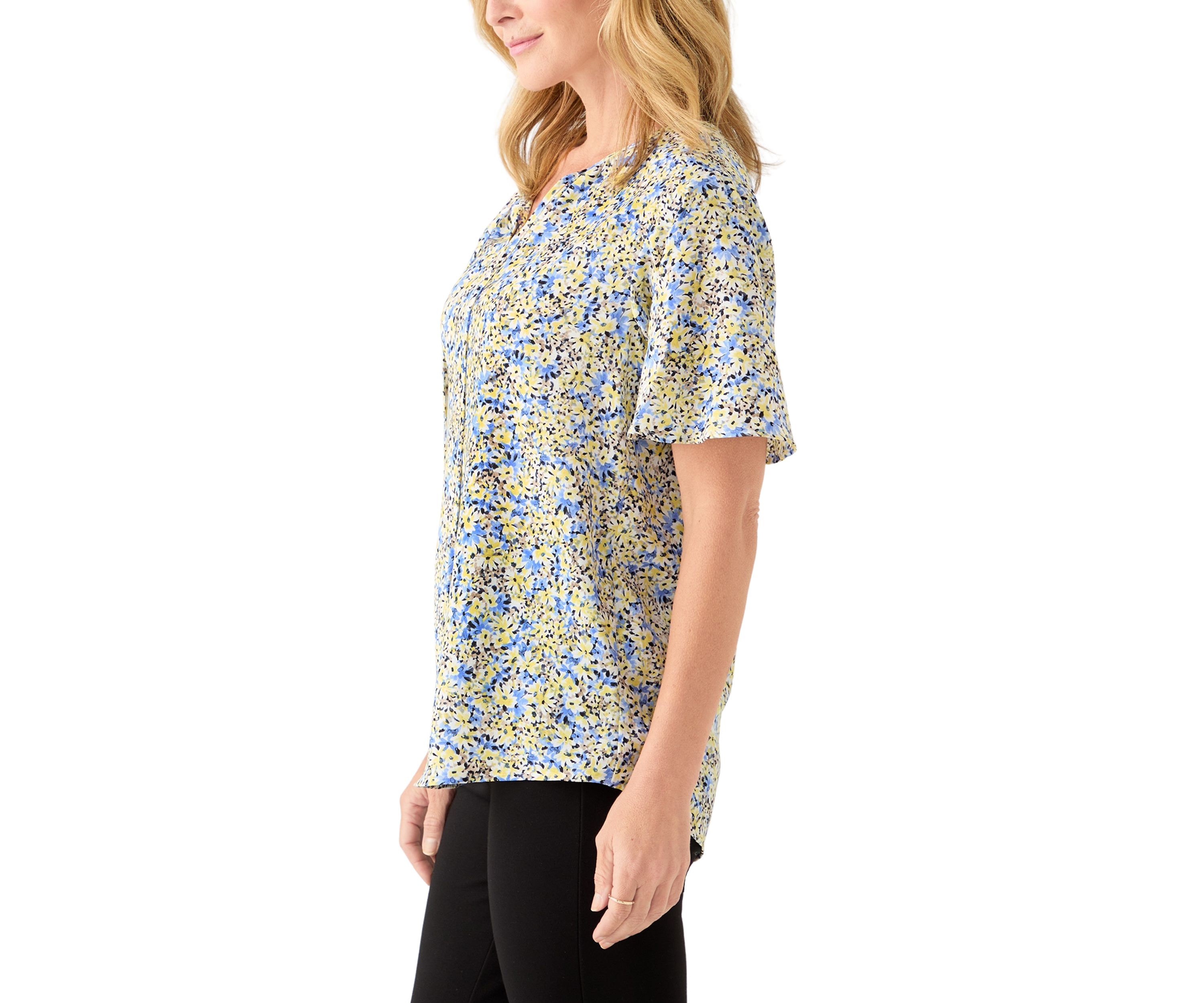 Womens Printed Flutter Sleeve Top