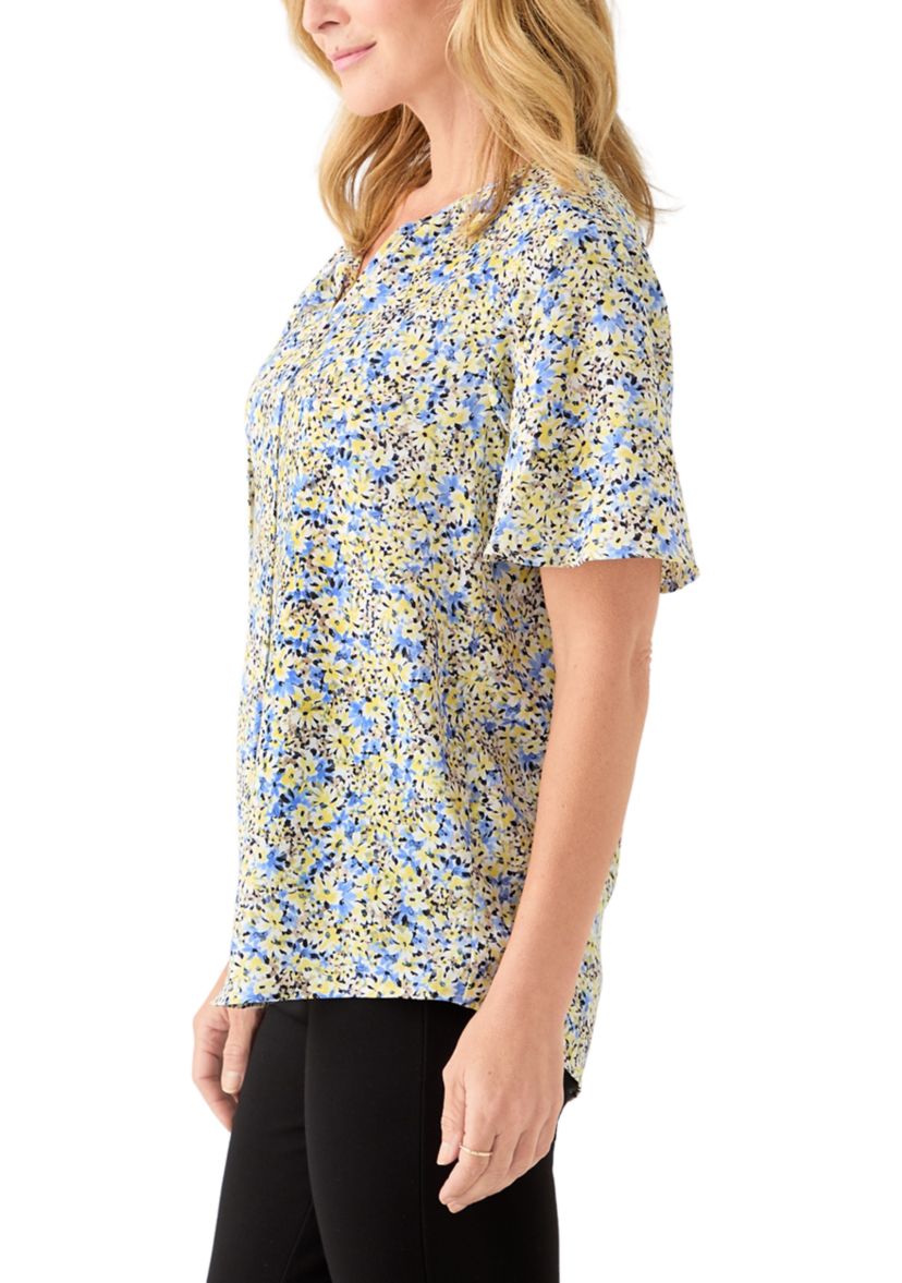 Womens Printed Flutter Sleeve Top