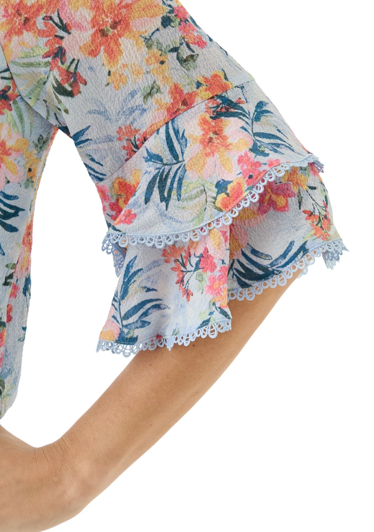 Womens Printed Elbow Flutter Sleeve Blouse