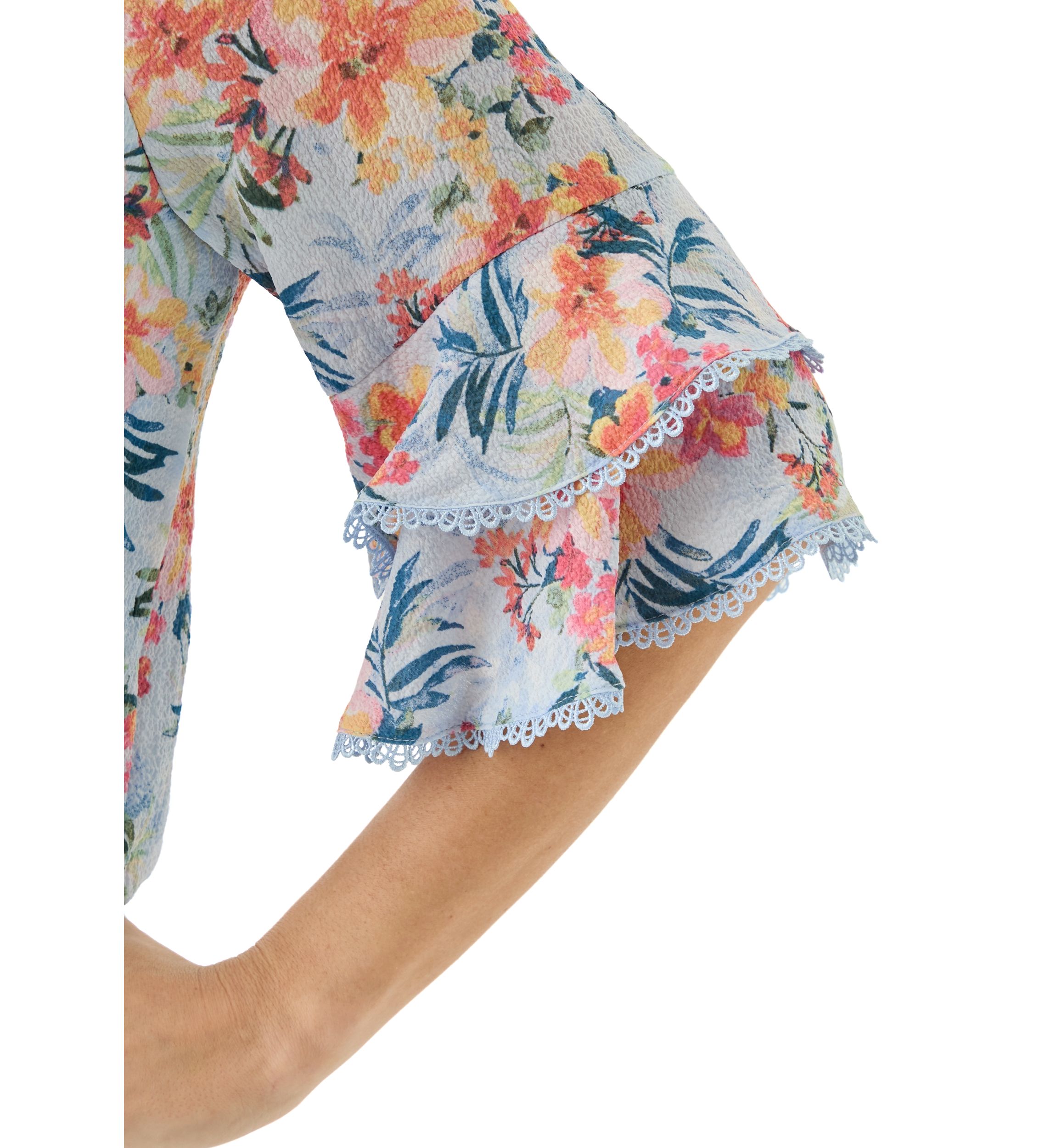 Womens Printed Elbow Flutter Sleeve Blouse