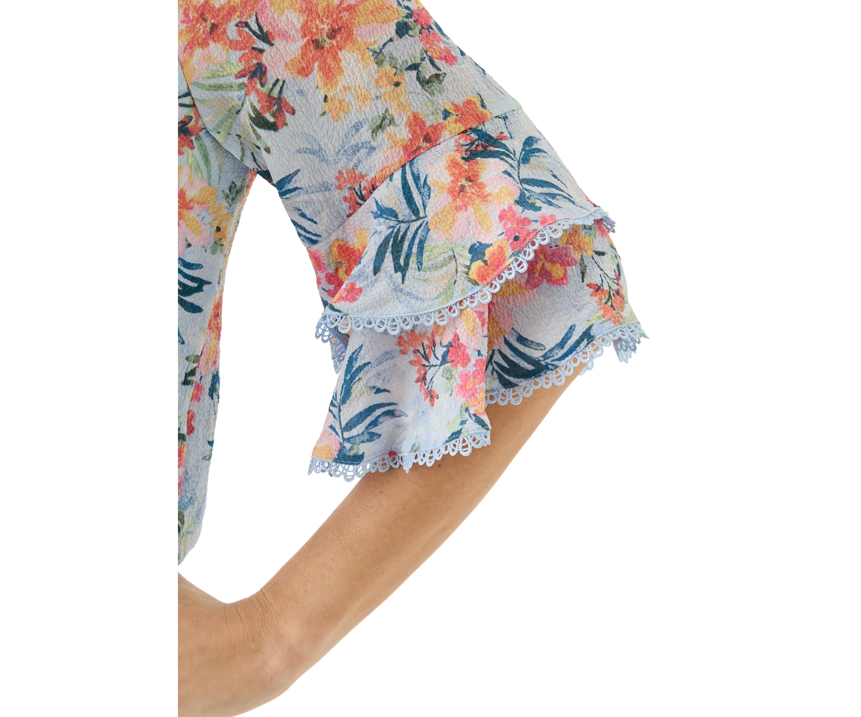 Womens Printed Elbow Flutter Sleeve Blouse