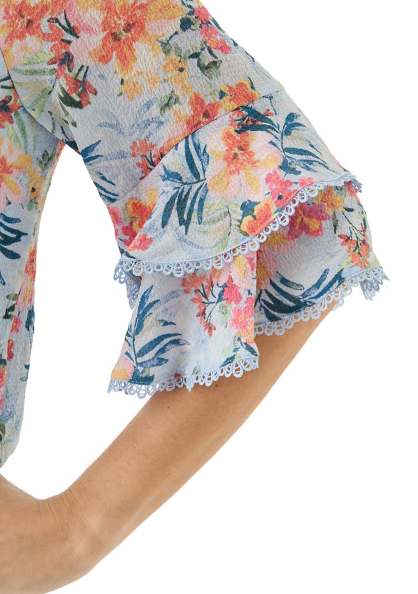 Womens Printed Elbow Flutter Sleeve Blouse
