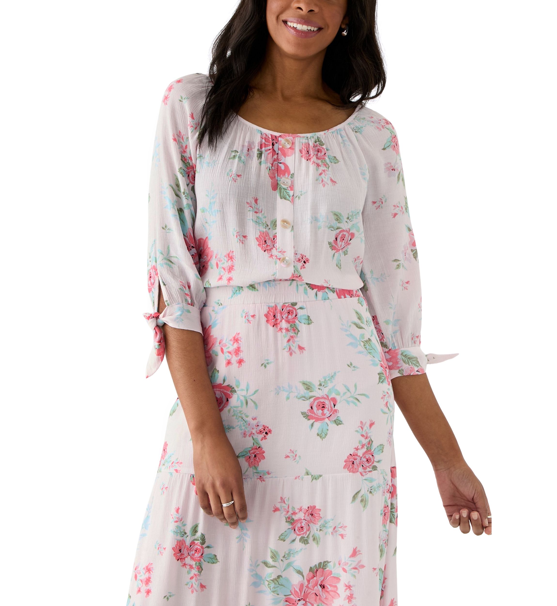 Womens Printed Tie Sleeve Blouse