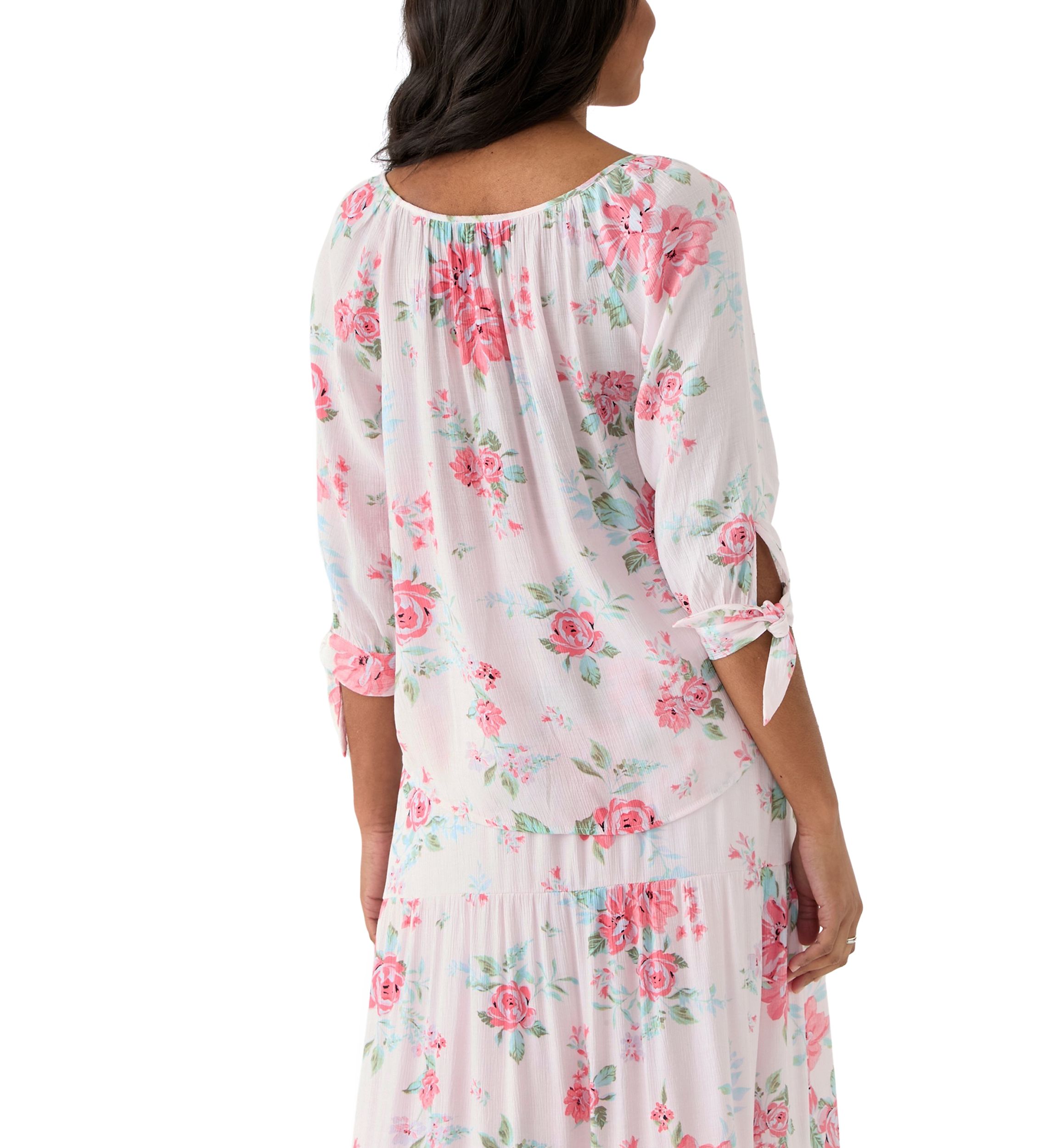 Womens Printed Tie Sleeve Blouse