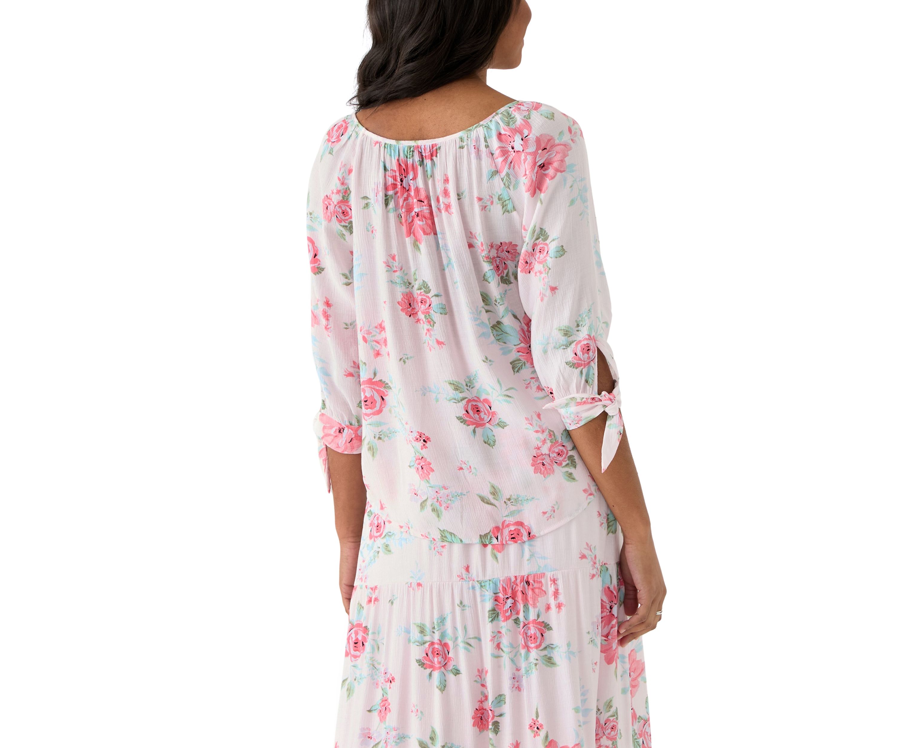 Womens Printed Tie Sleeve Blouse