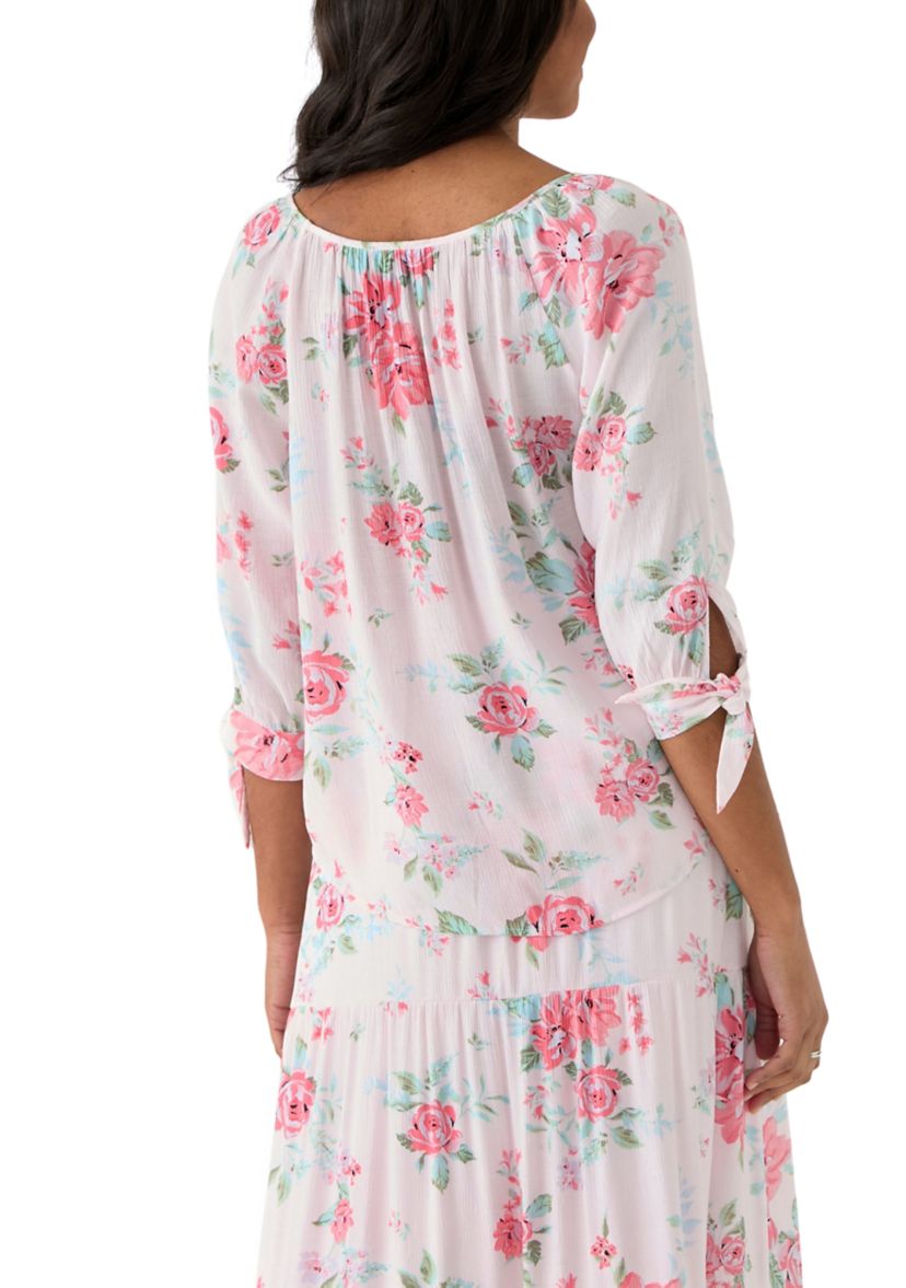 Womens Printed Tie Sleeve Blouse