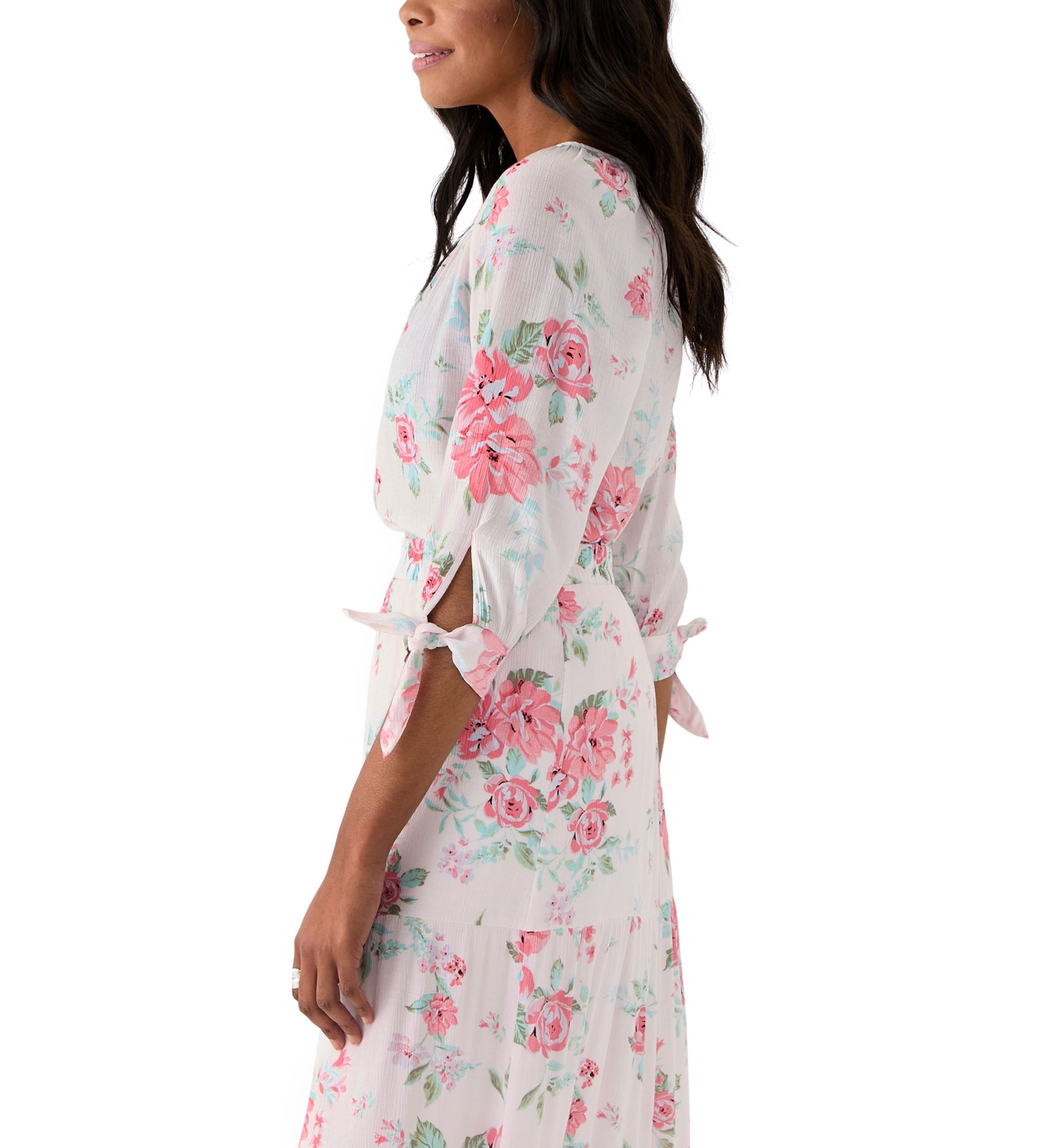 Womens Printed Tie Sleeve Blouse