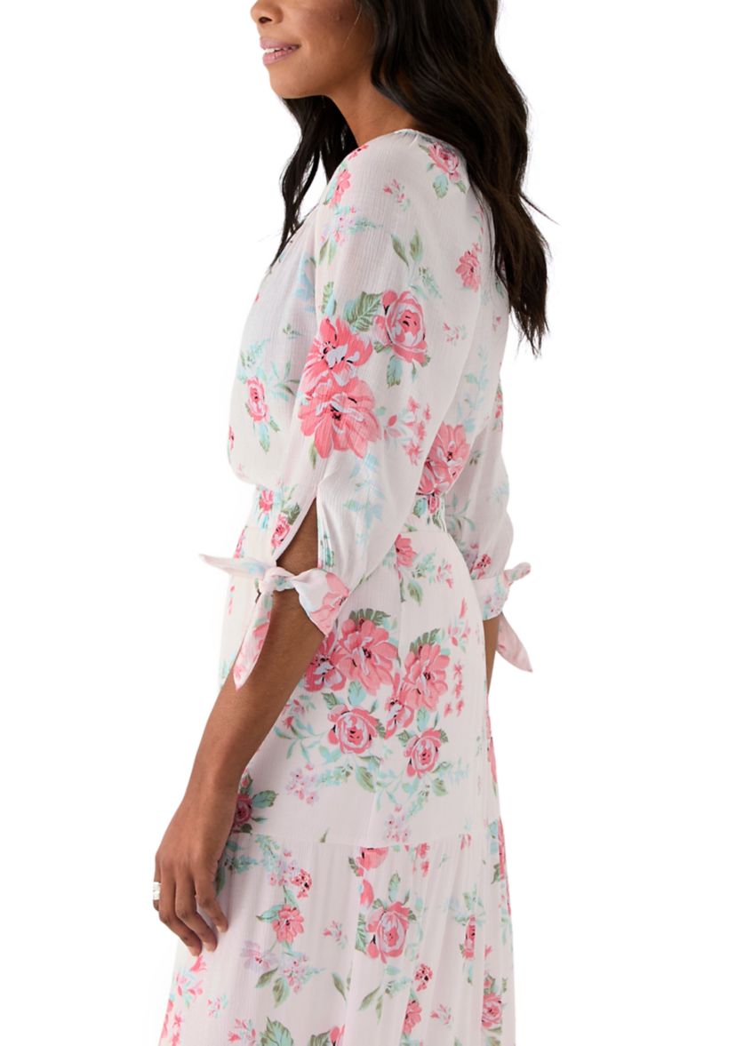 Womens Printed Tie Sleeve Blouse