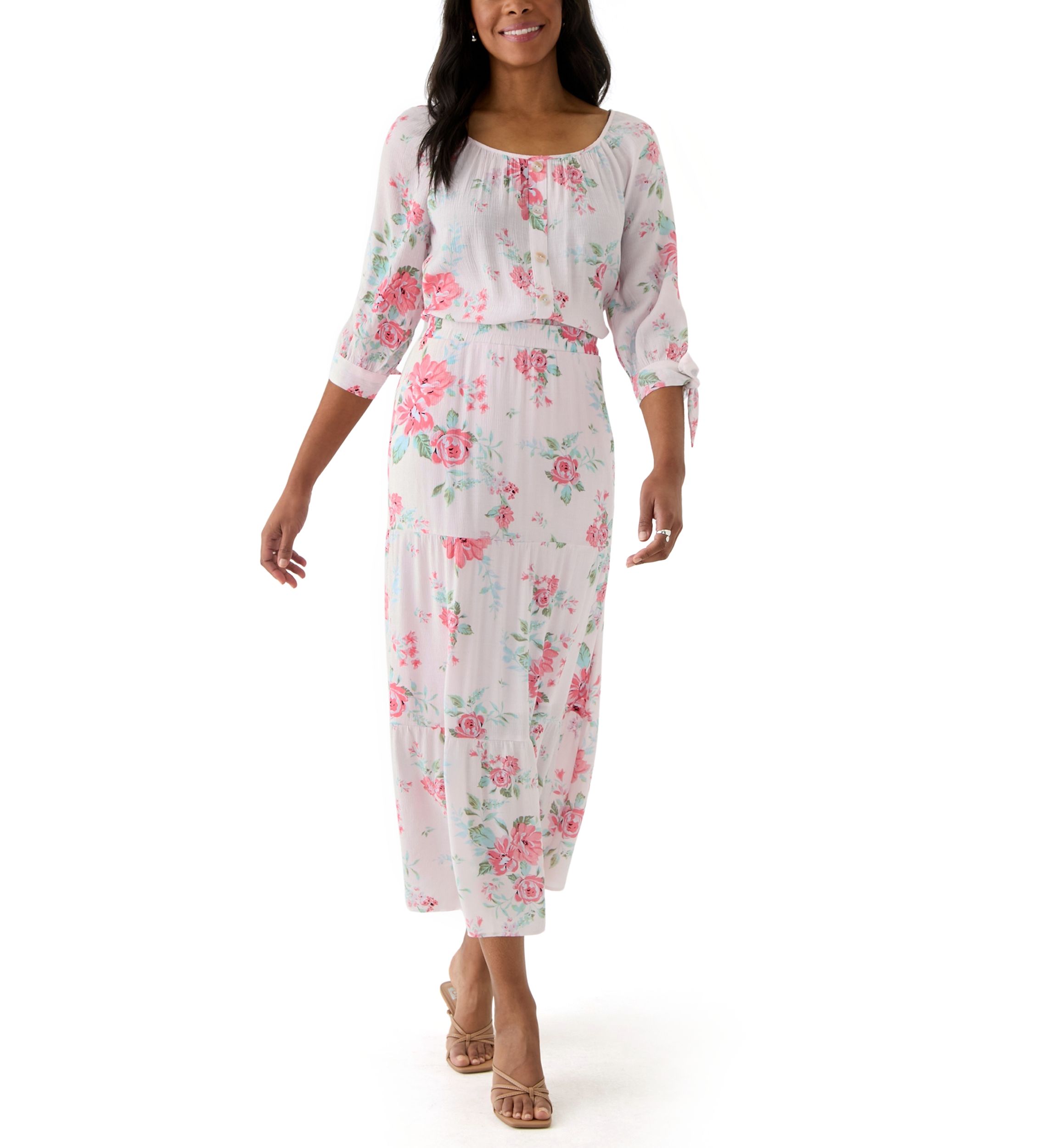 Womens Printed Tie Sleeve Blouse
