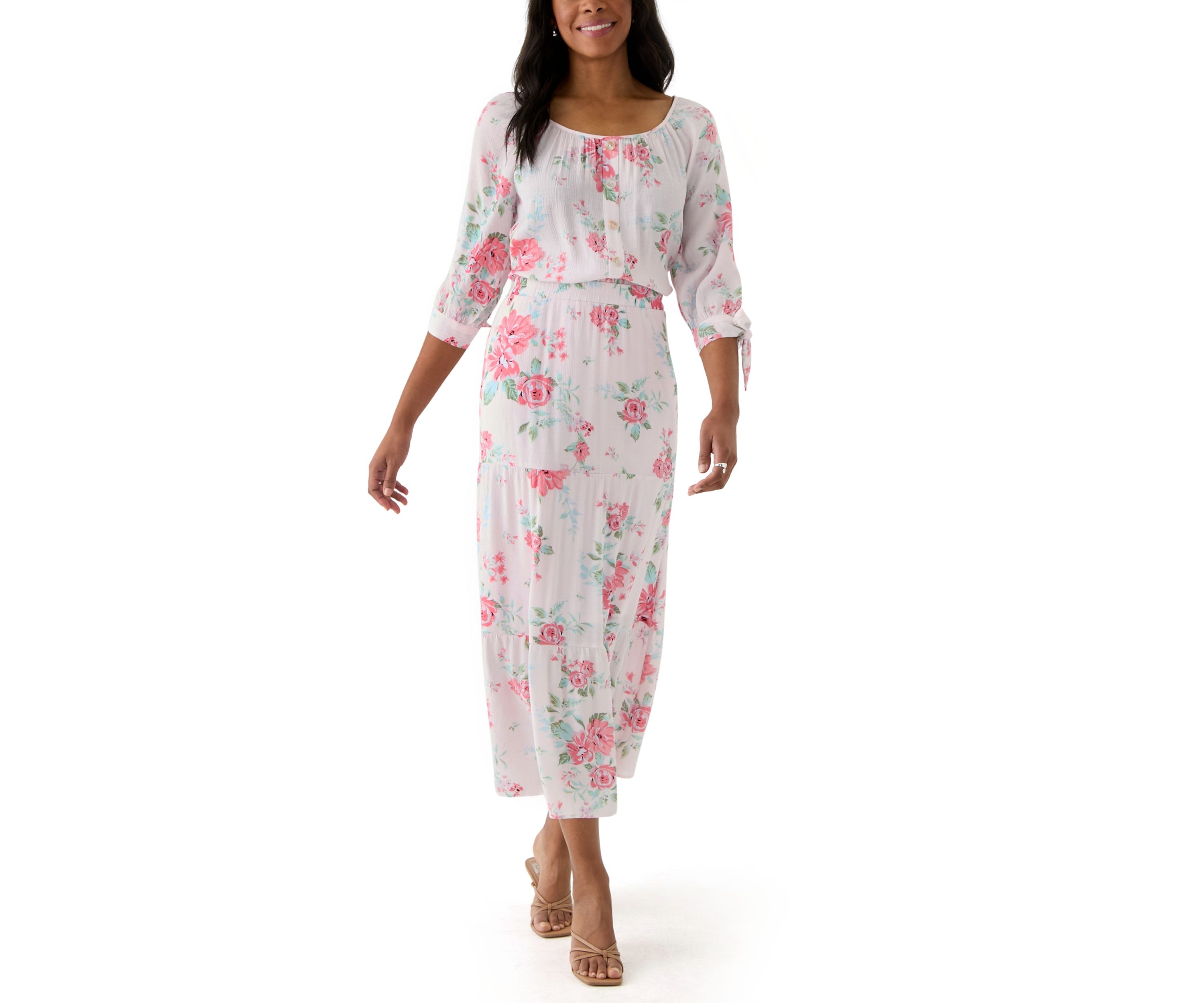 Womens Printed Tie Sleeve Blouse