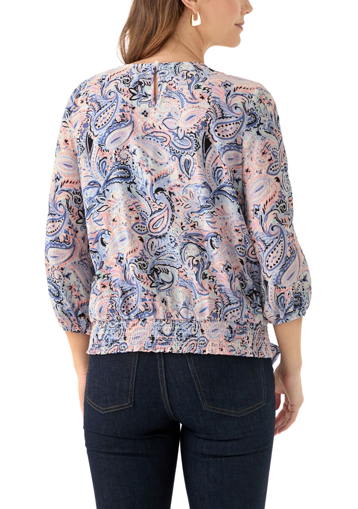 Womens 3/4 Printed Crochet Blouse