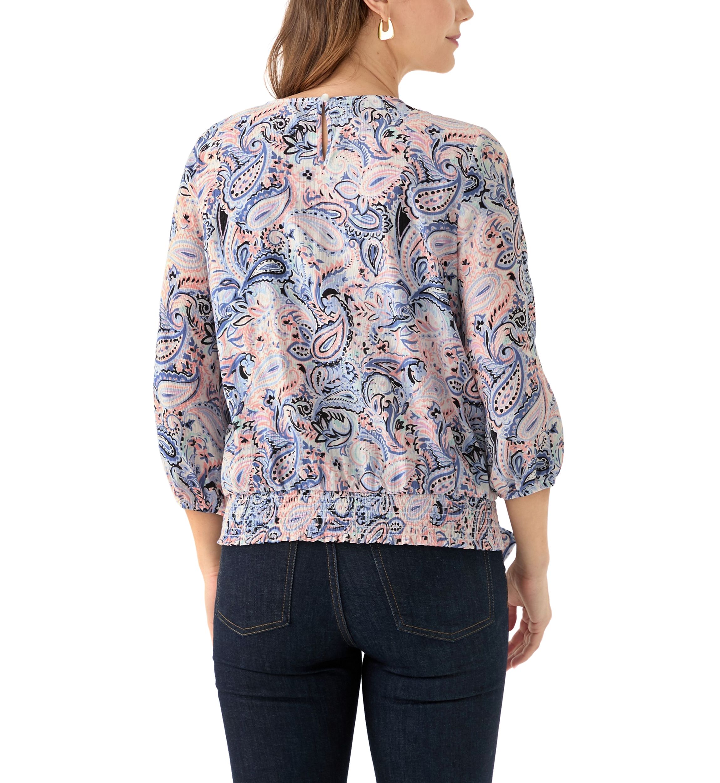 Womens 3/4 Printed Crochet Blouse