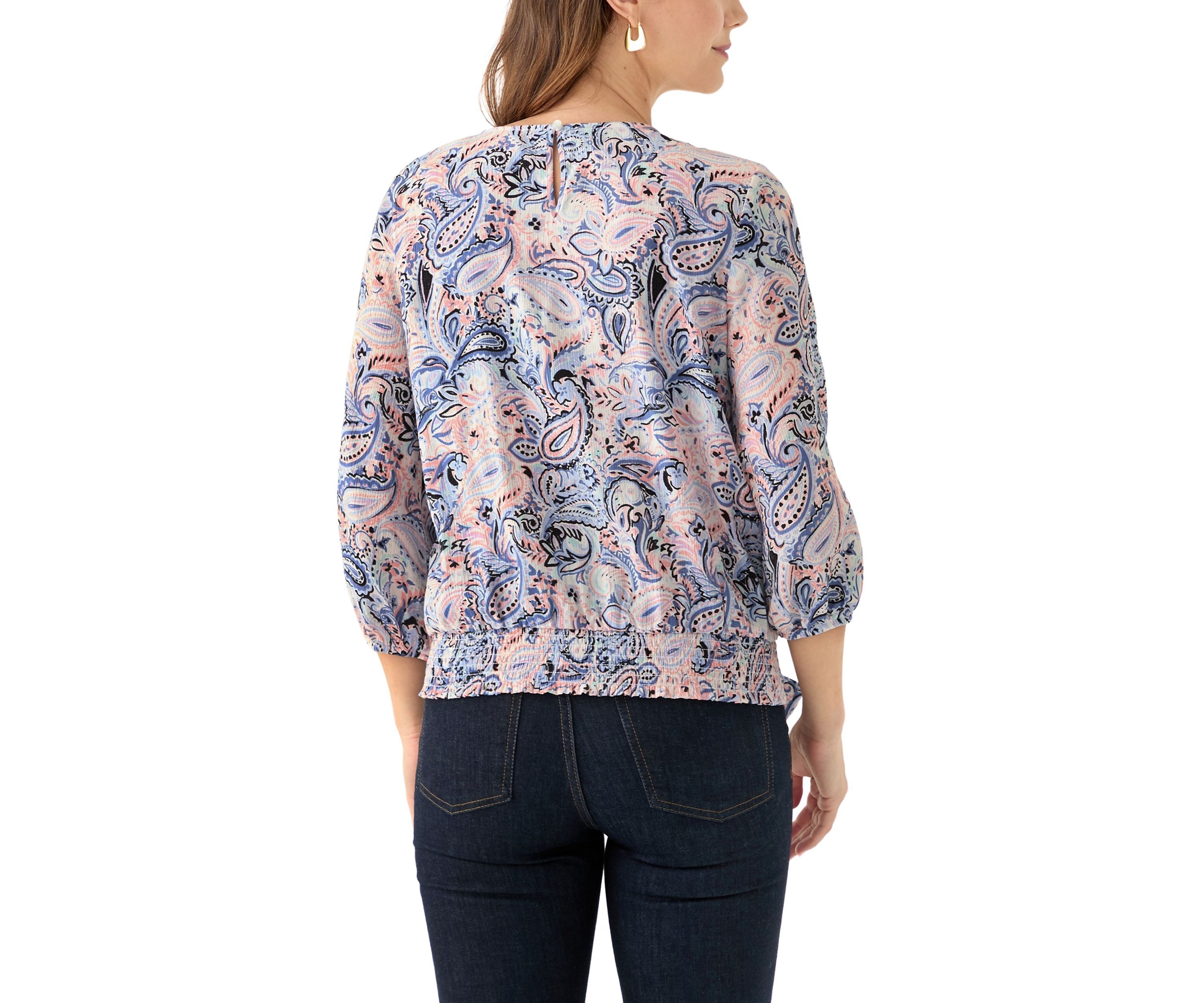 Womens 3/4 Printed Crochet Blouse