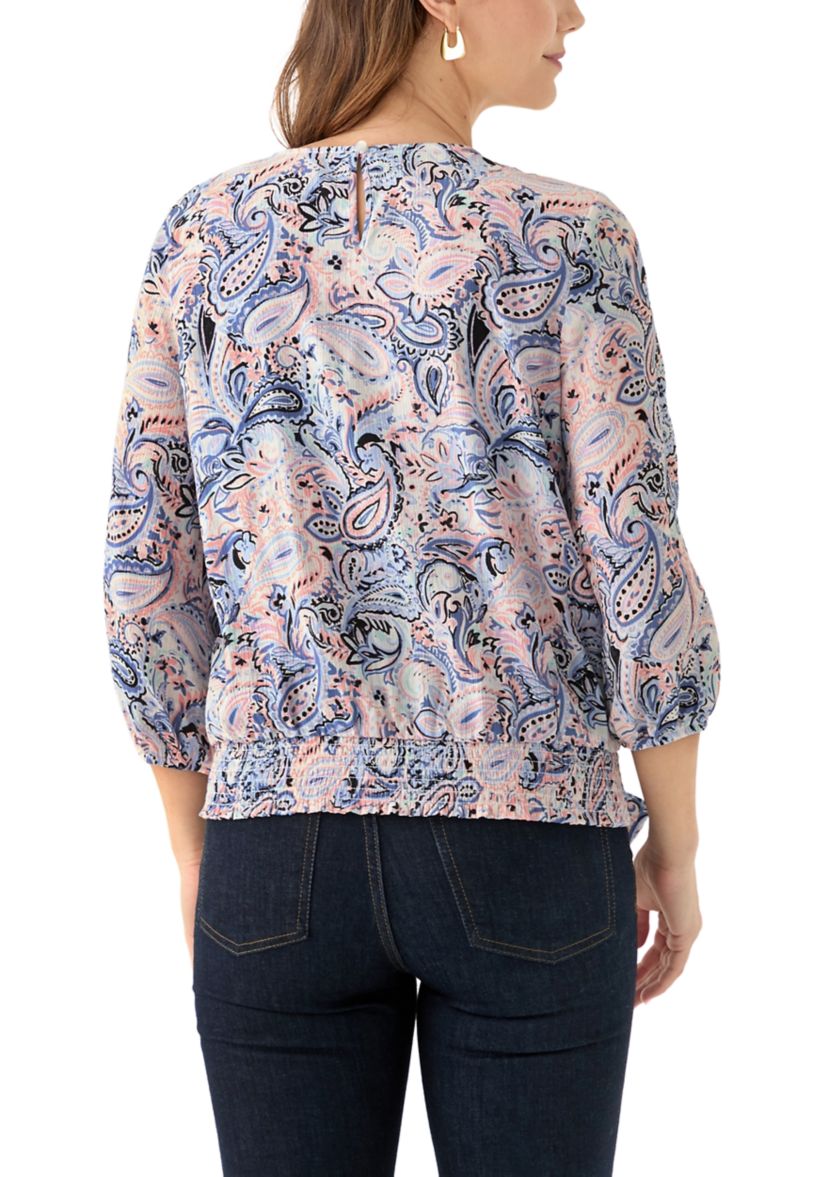 Womens 3/4 Printed Crochet Blouse