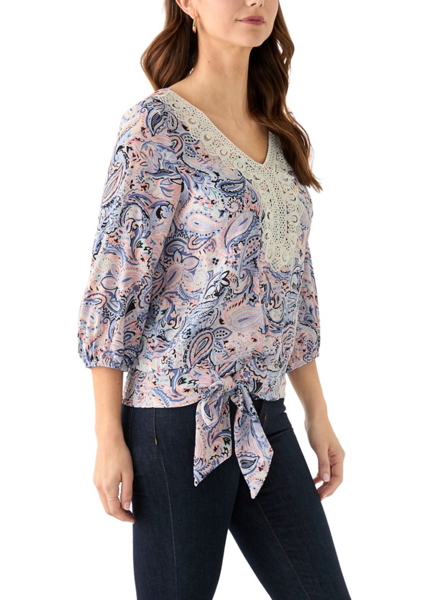 Womens 3/4 Printed Crochet Blouse