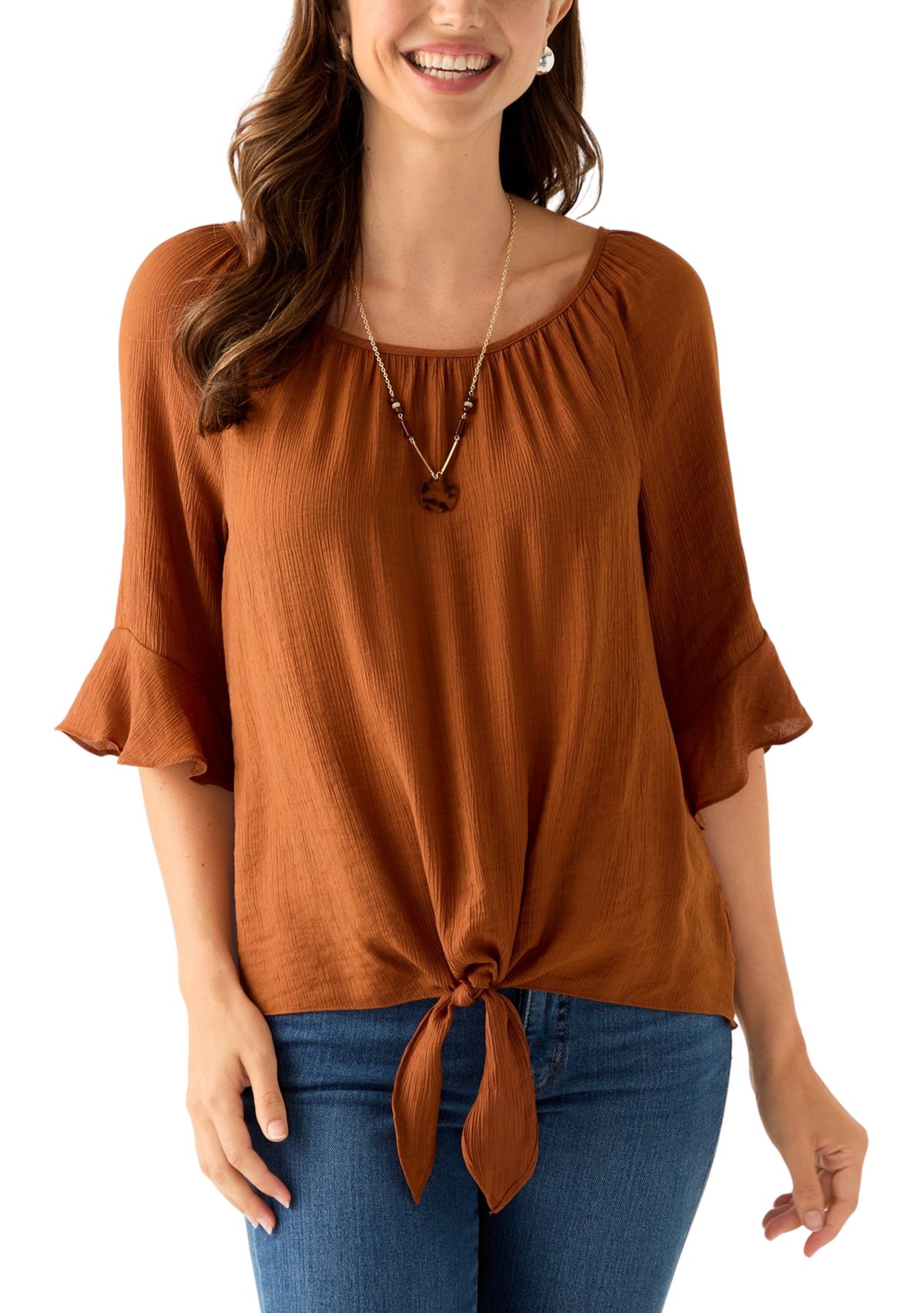 Womens Raglan Sleeve Tie-Front Top
