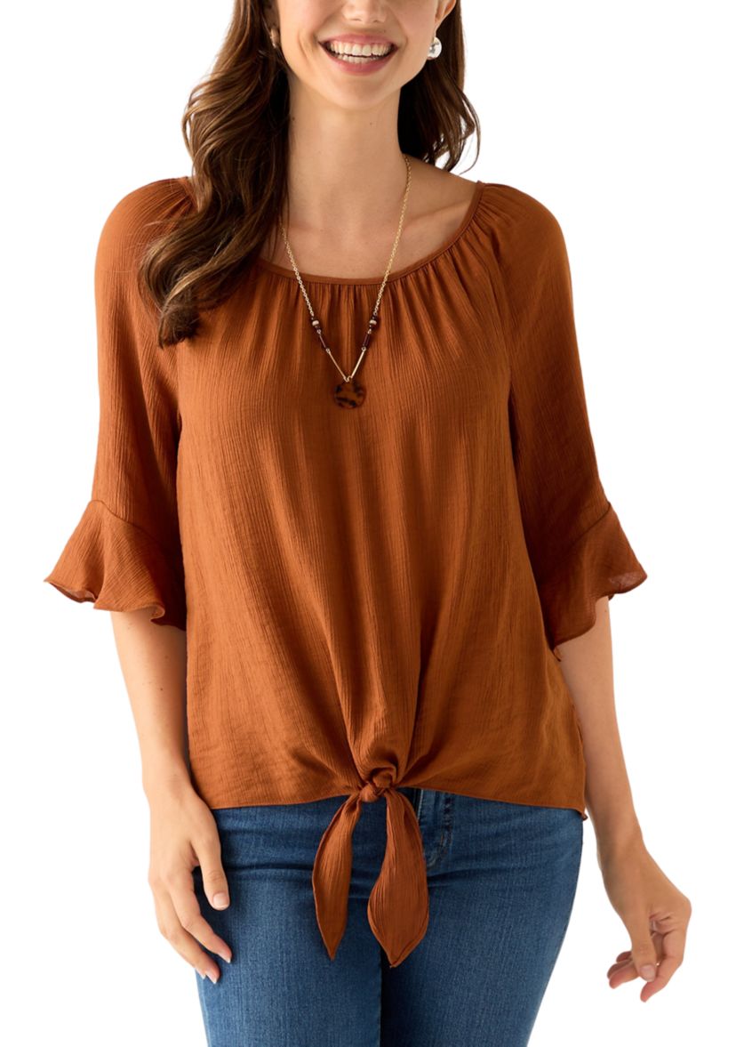 Womens Raglan Sleeve Tie-Front Top