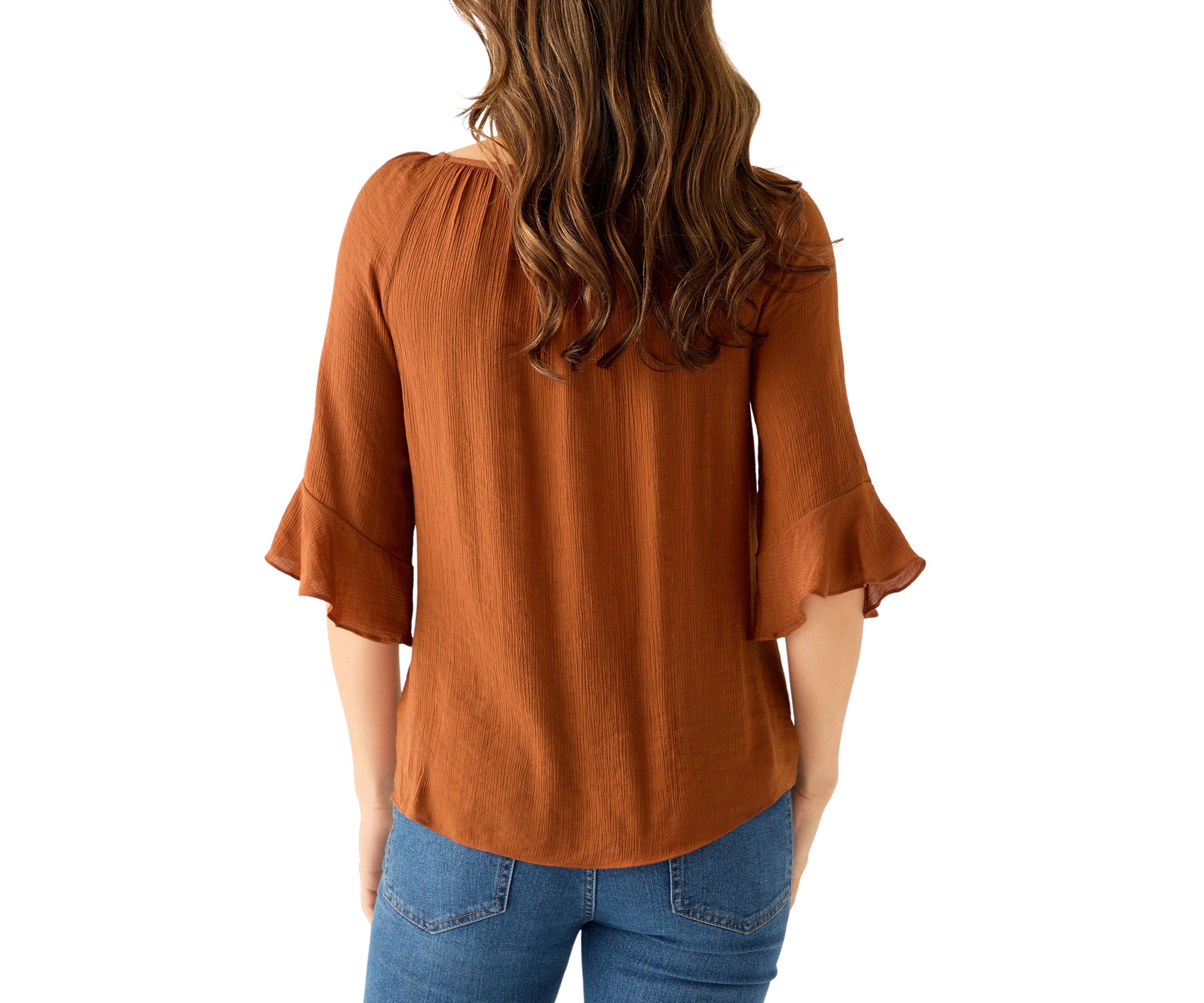 Womens Raglan Sleeve Tie-Front Top