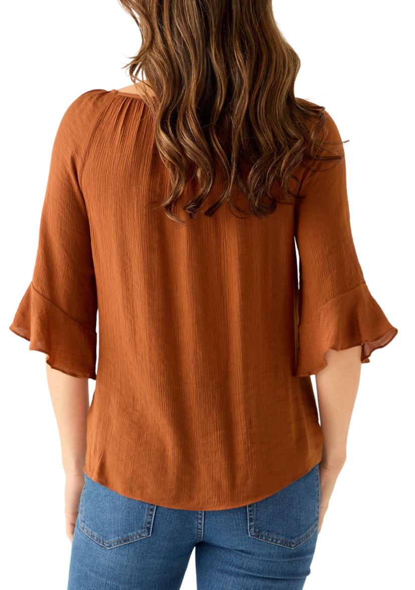 Womens Raglan Sleeve Tie-Front Top