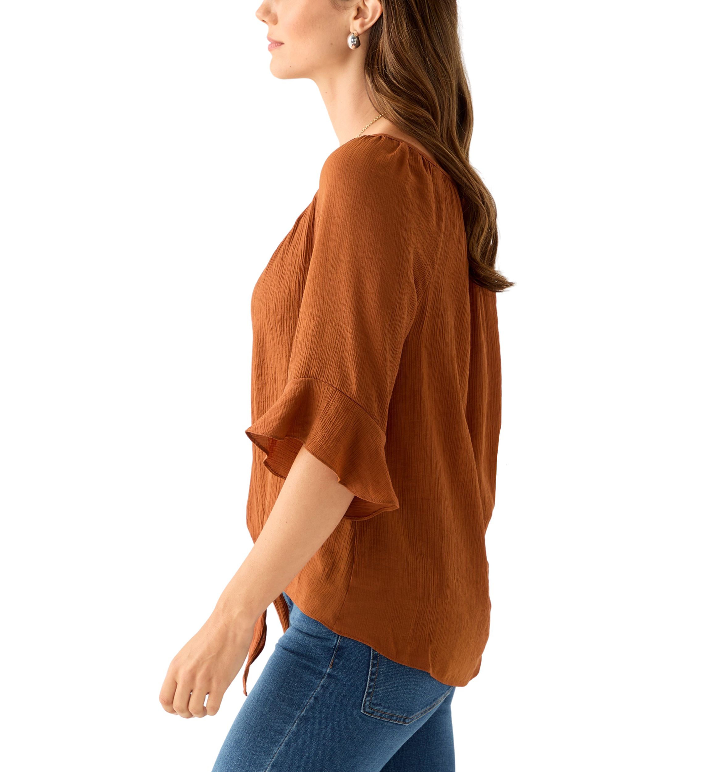 Womens Raglan Sleeve Tie-Front Top