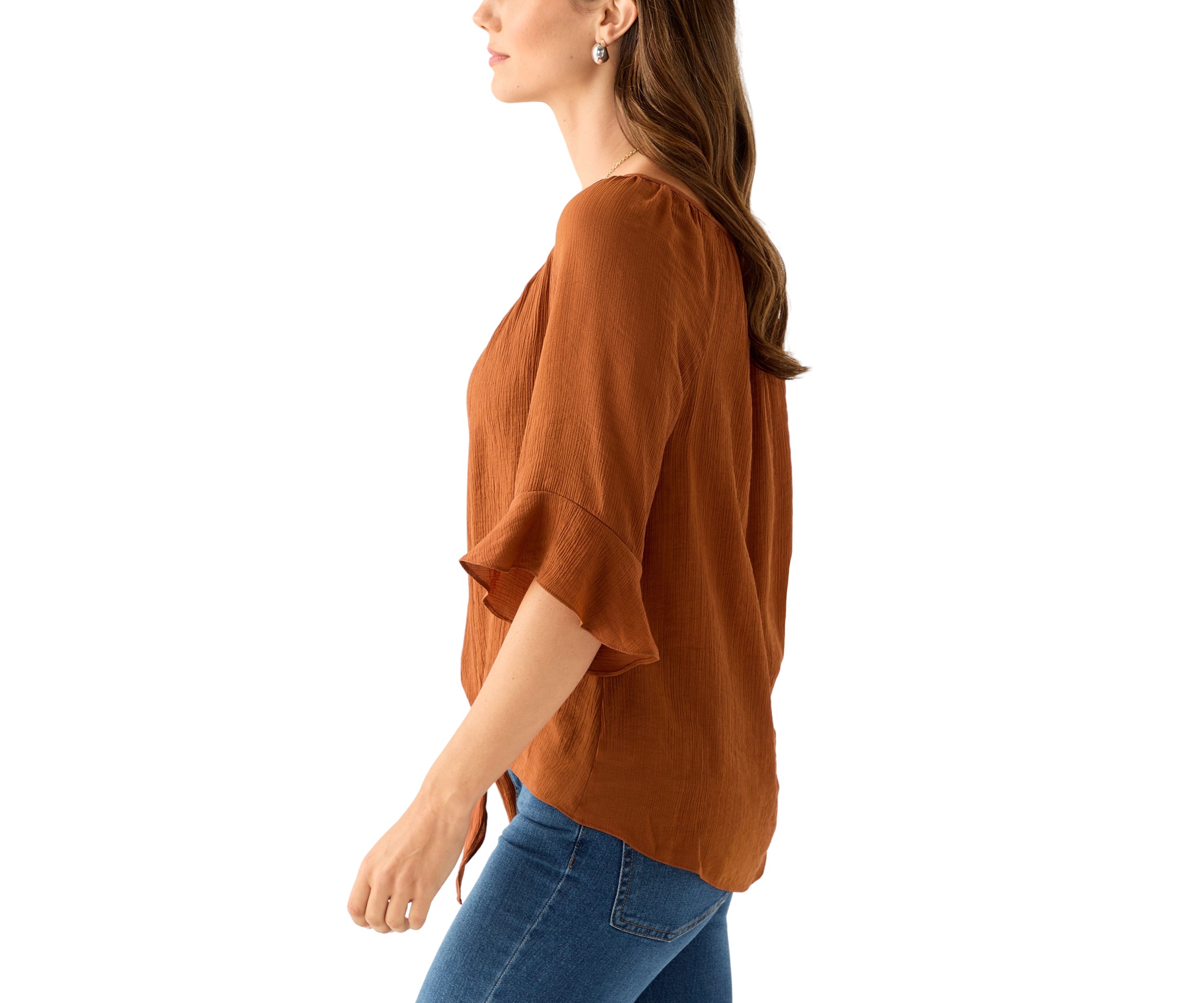 Womens Raglan Sleeve Tie-Front Top