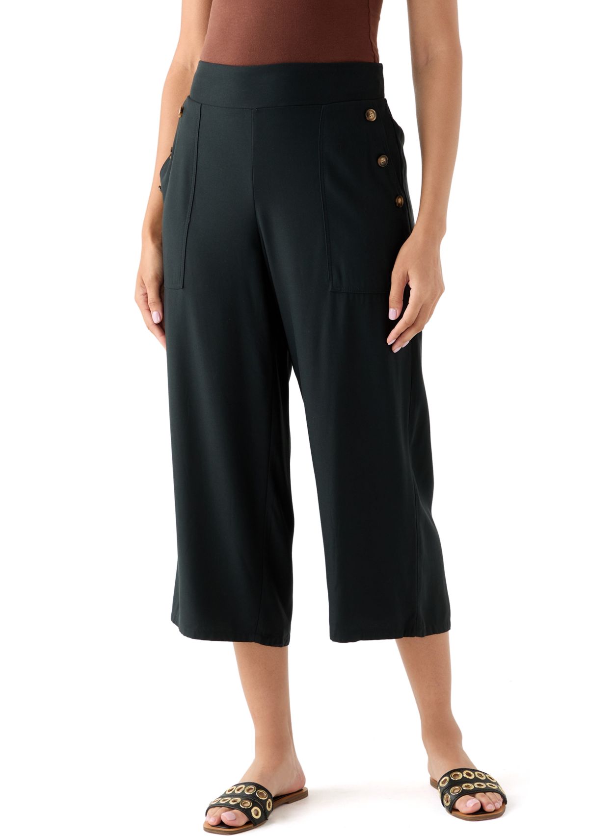 Womens Side Button Capri Pants
