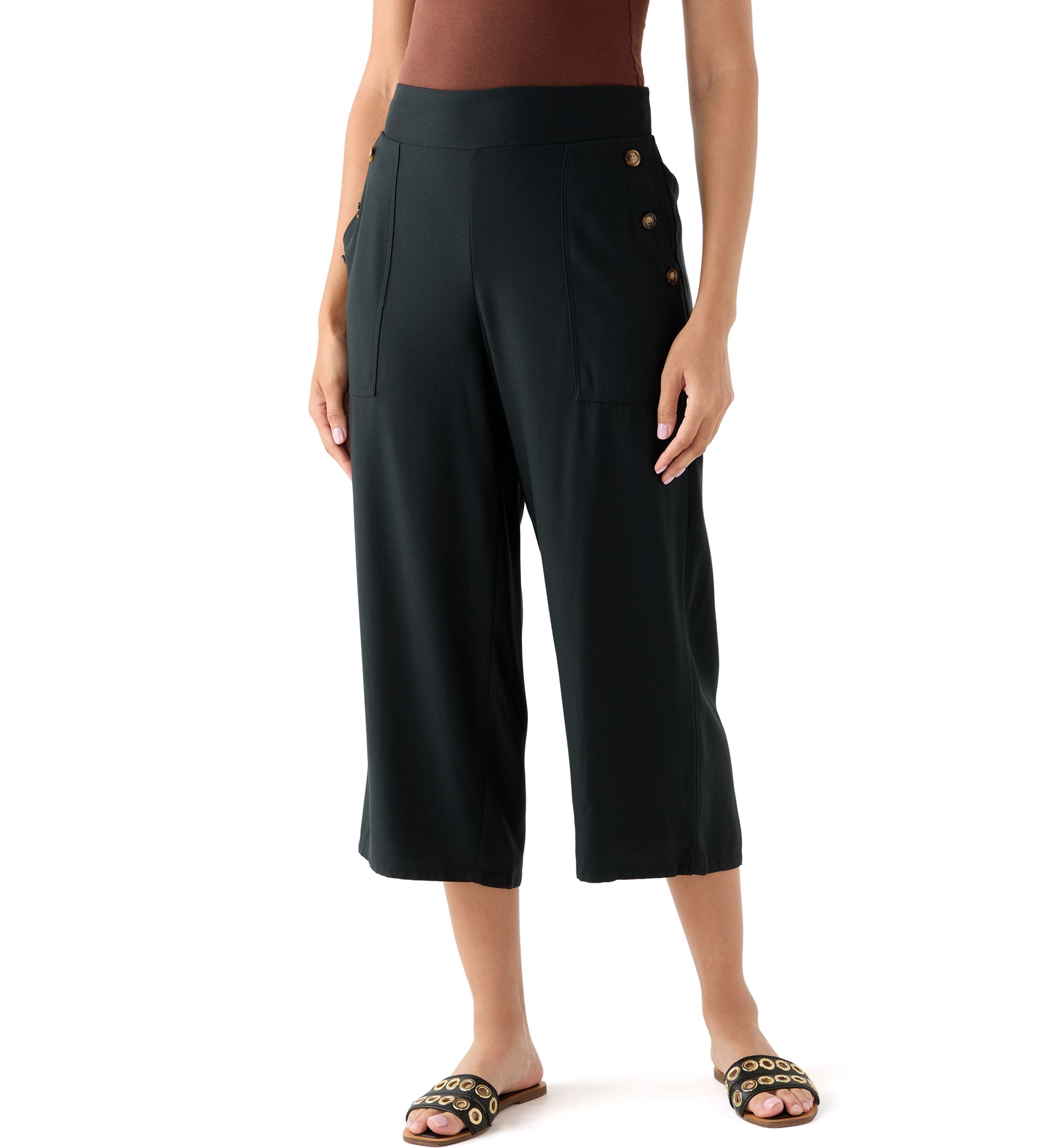 Womens Side Button Capri Pants