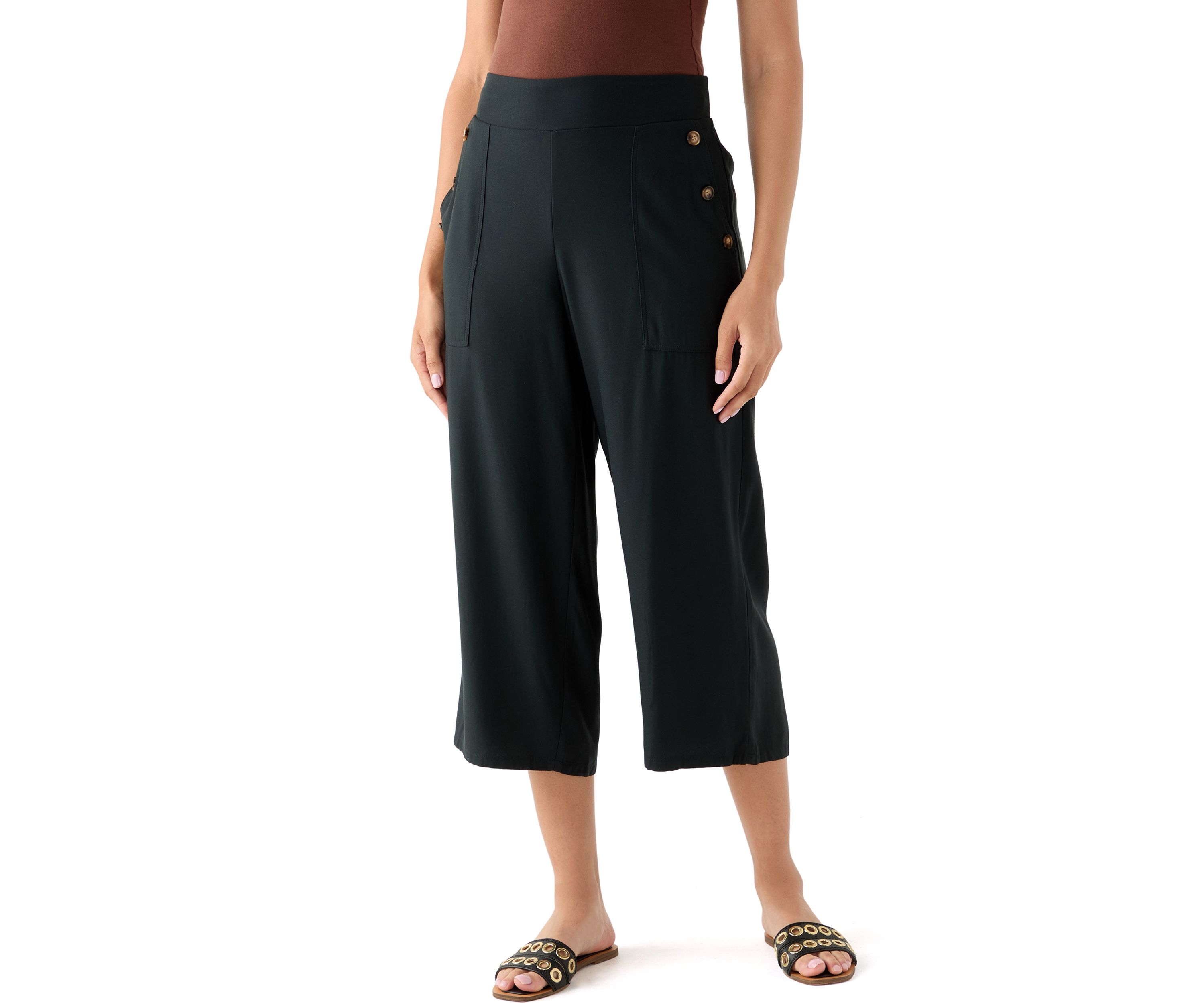 Womens Side Button Capri Pants