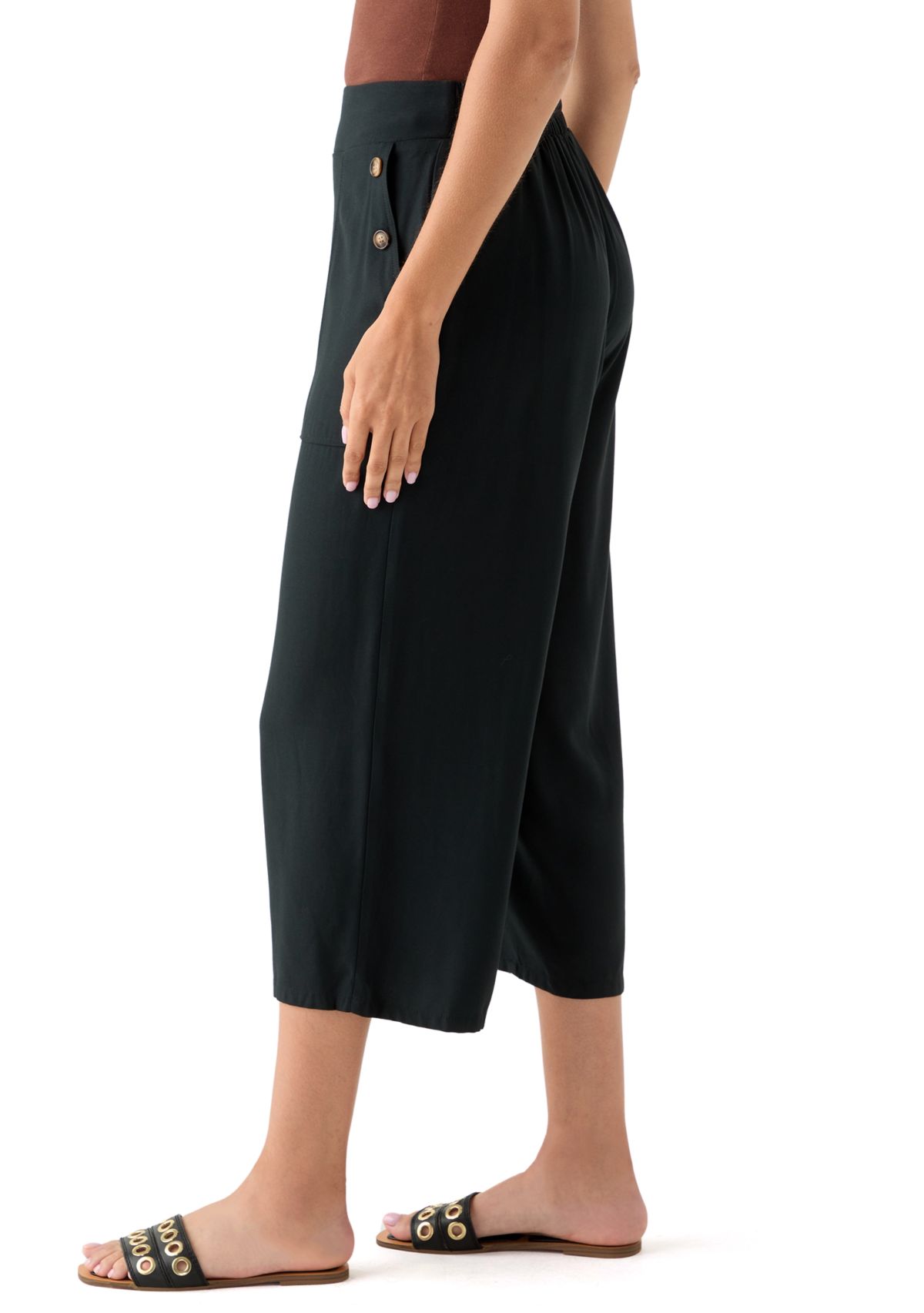 Womens Side Button Capri Pants