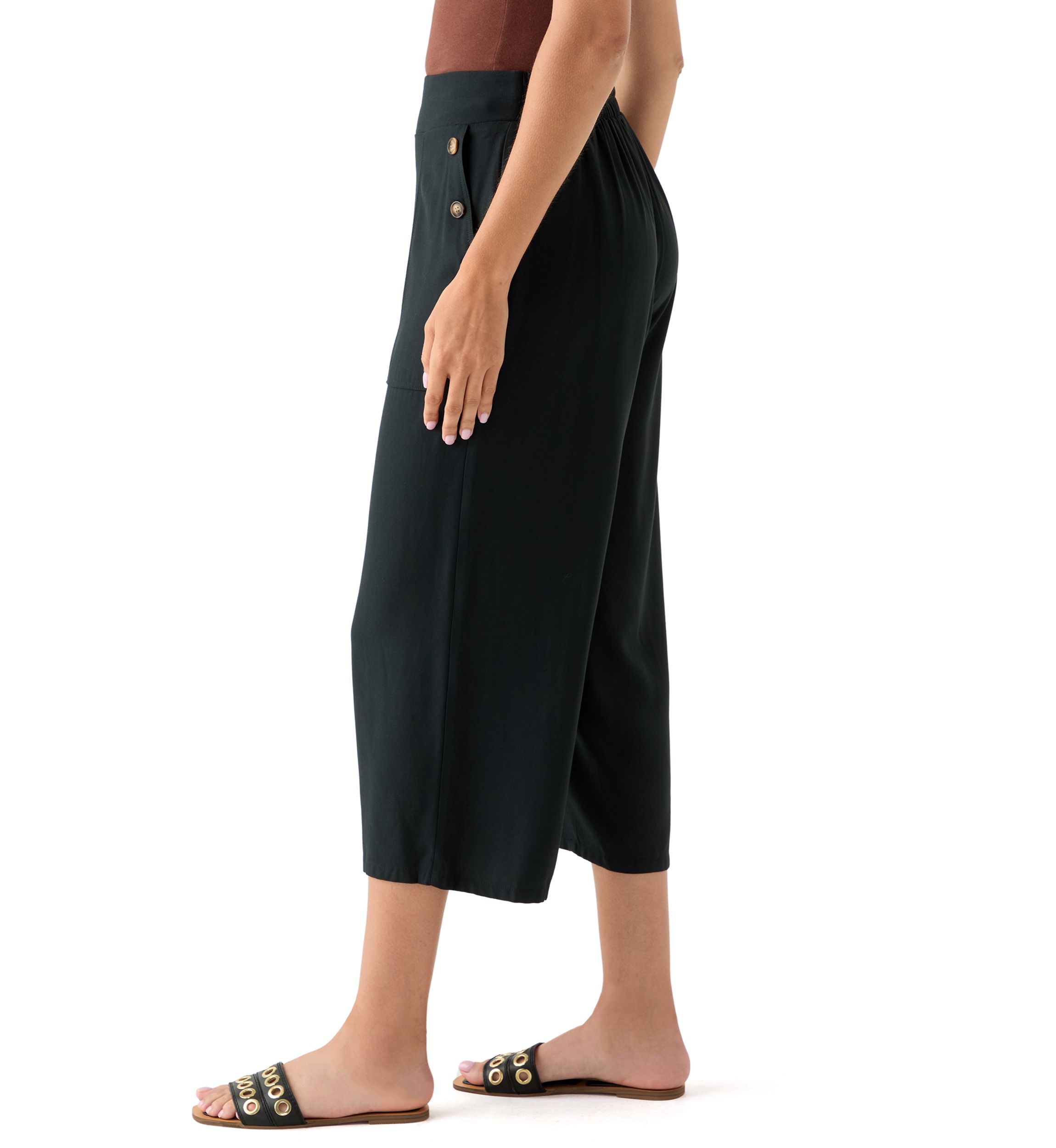 Womens Side Button Capri Pants