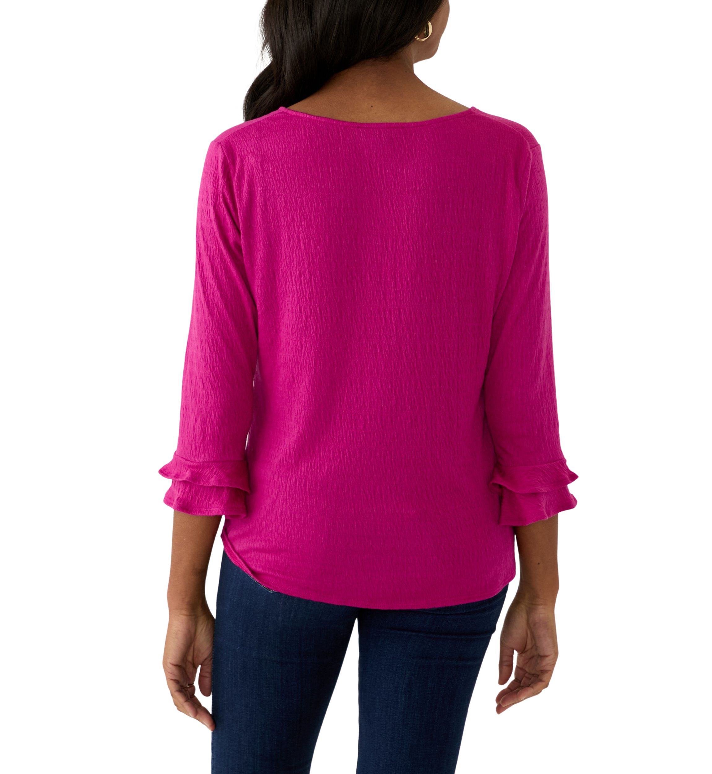Womens 3/4 Sleeve Tie Hem Knit Blouse